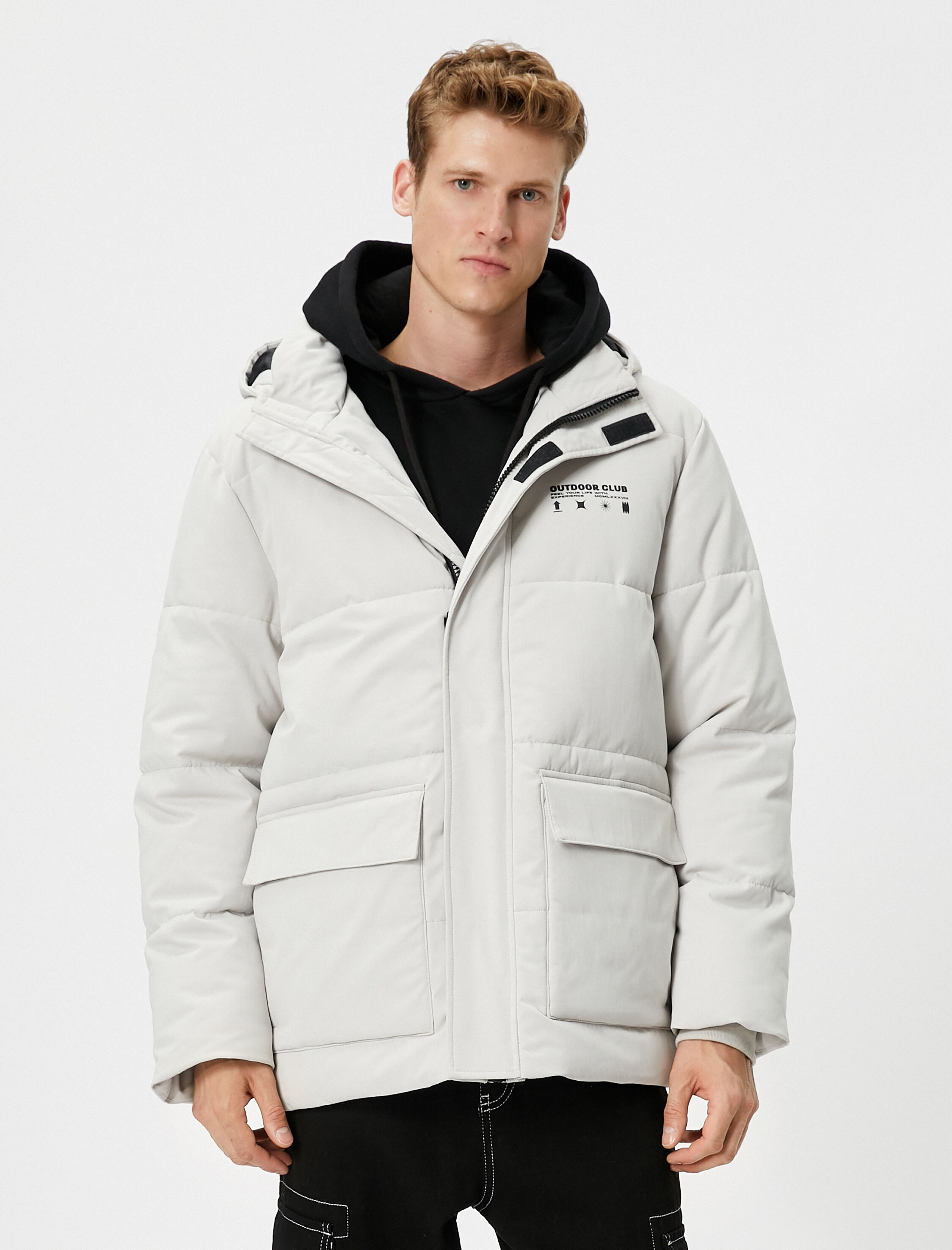   Anorak Mont Kapşonlu Cep Detaylı Baskılı Fermuarlı