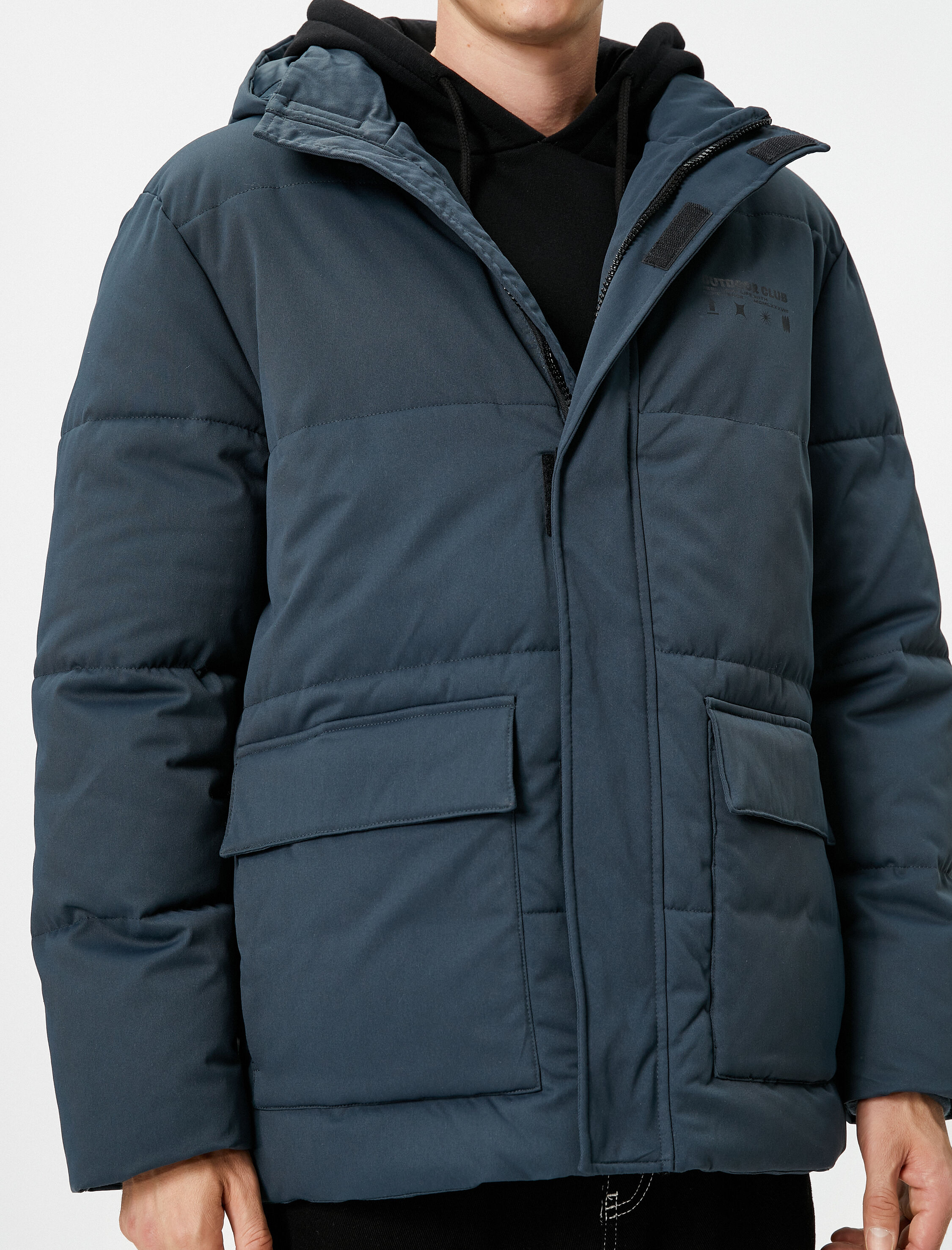   Anorak Mont Kapşonlu Cep Detaylı Baskılı Fermuarlı