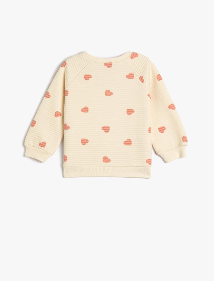 Kız Bebek Sweatshirt Pamuklu Kalpli Bisiklet Yaka