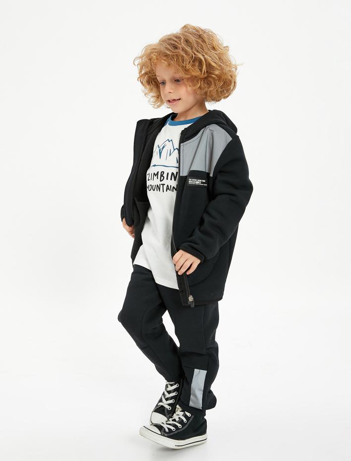 Erkek Çocuk Jogger Eşofman Altı Beli Bağlamalı Cepli Baskı Detaylı Şardonlu