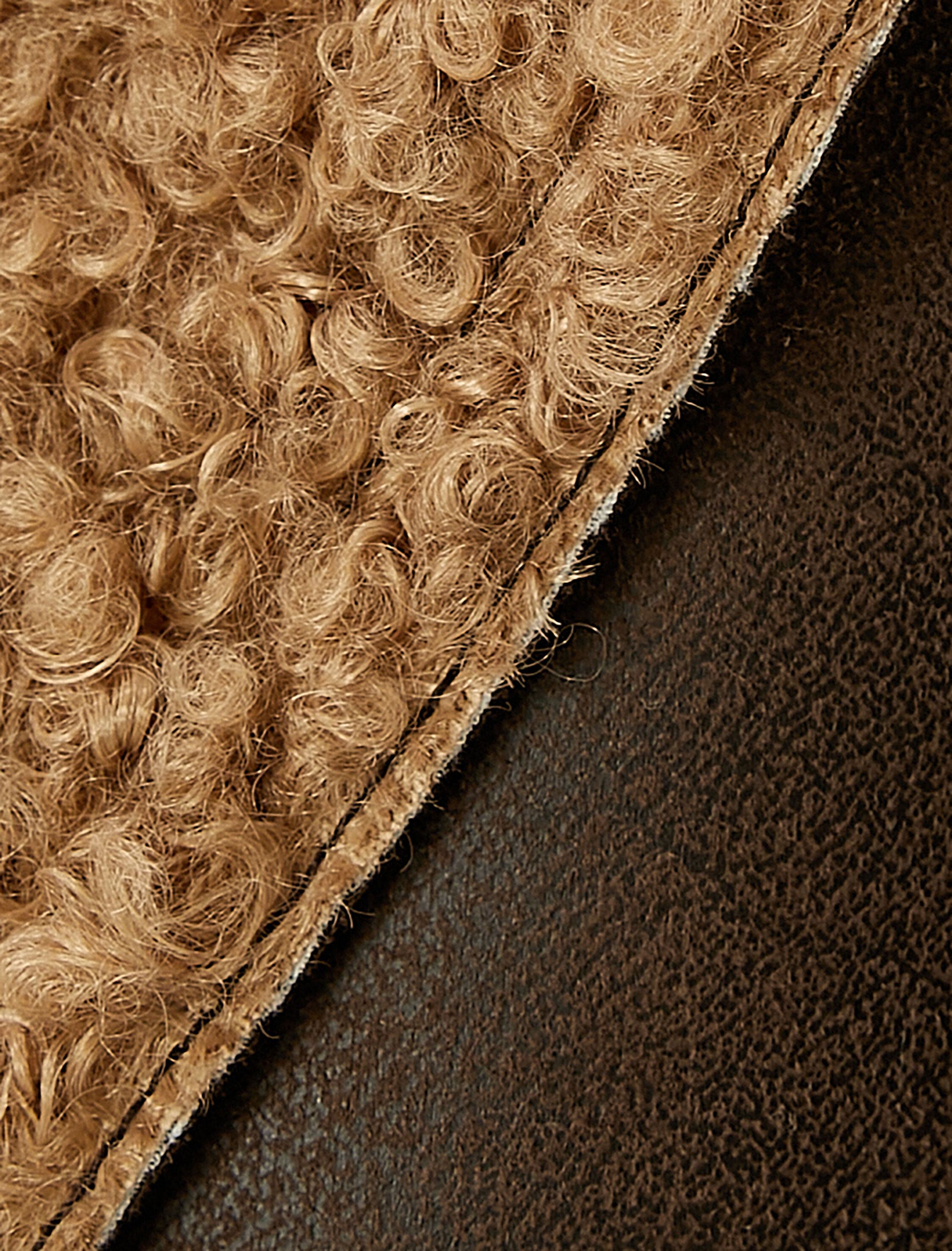 Biker Ceket Suni Deri Peluş Detaylı Fermuarlı Cepli