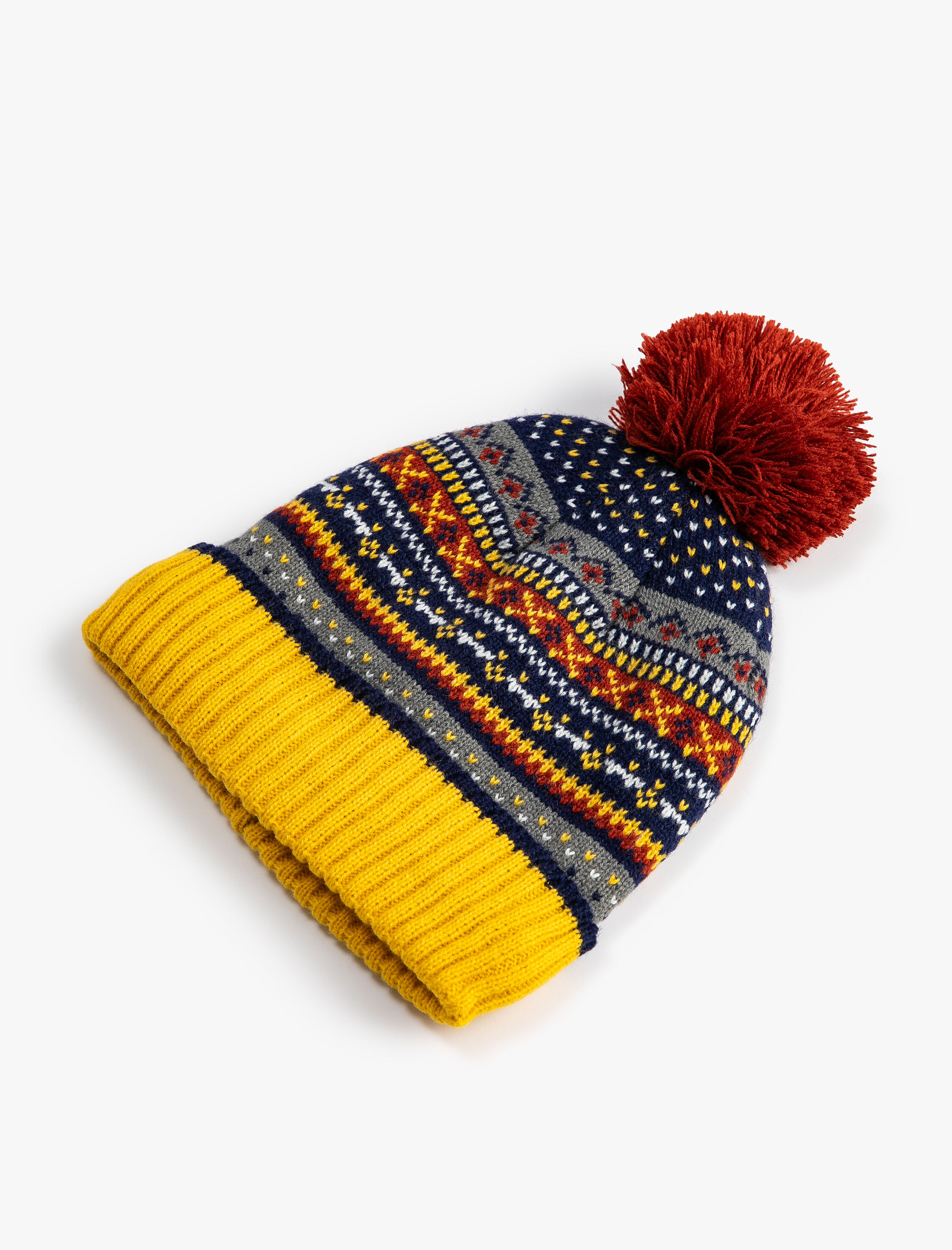 Erkek Çocuk Triko Bere Desenli Çok Renkli Ponpon Detaylı