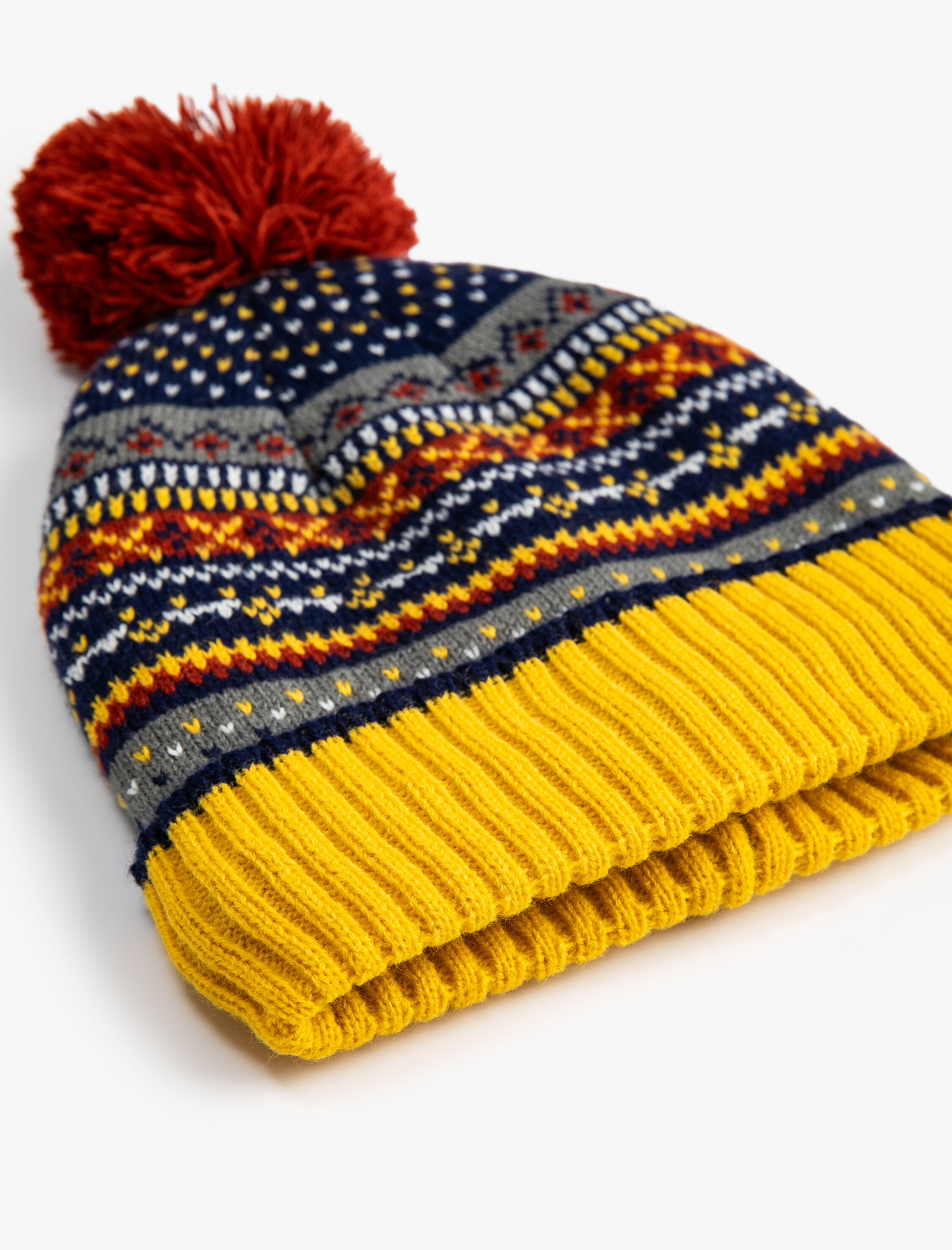 Erkek Çocuk Triko Bere Desenli Çok Renkli Ponpon Detaylı