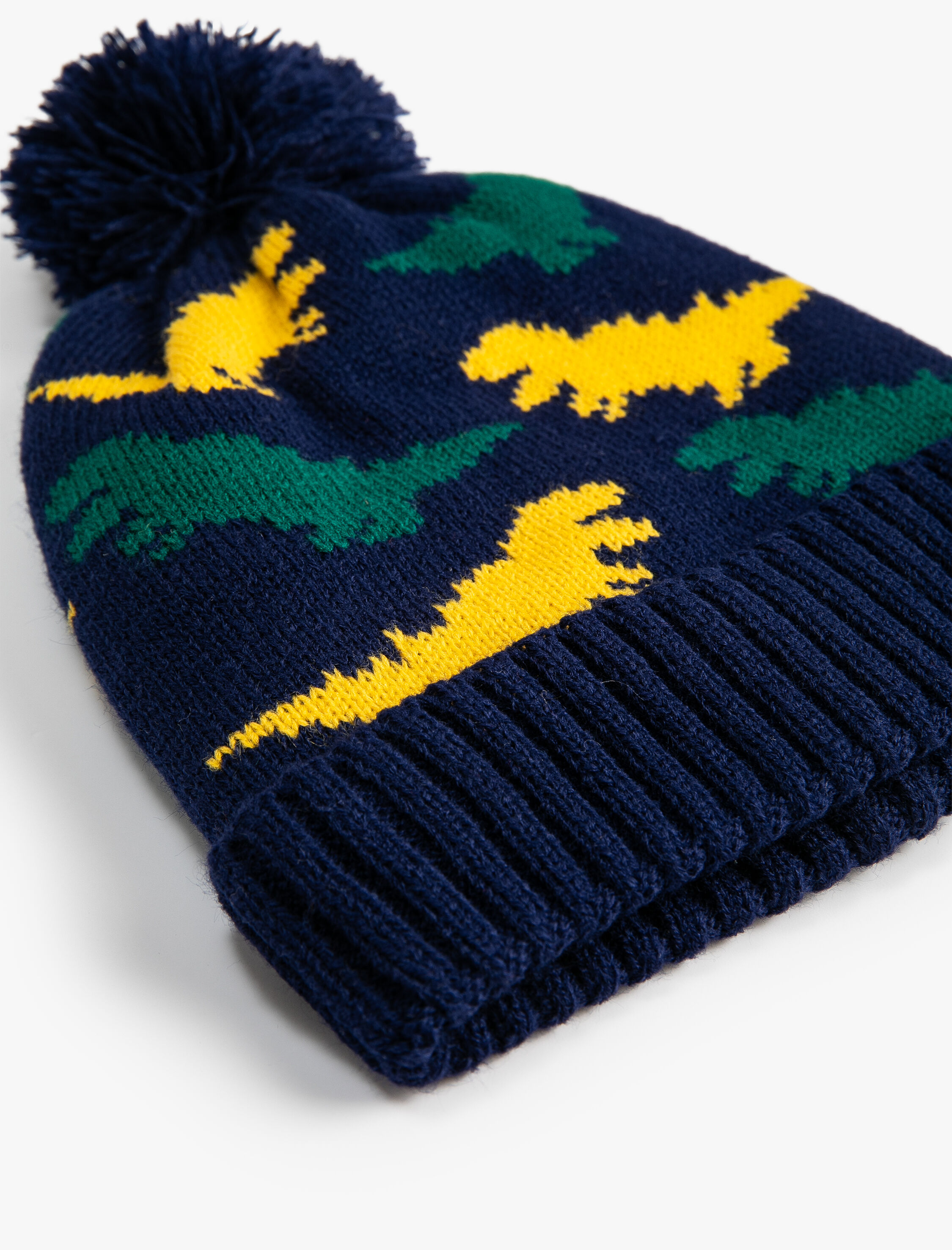  Erkek Çocuk Triko Bere Dinozor Desenli Ponpon Detaylı