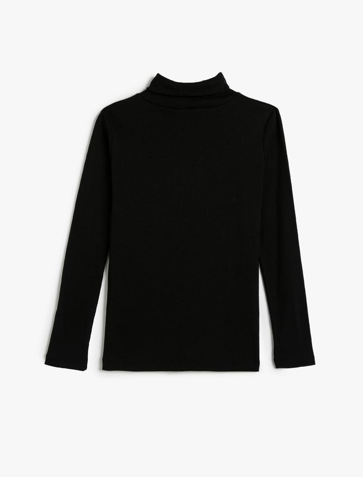 Kız Çocuk Balıkçı Yaka Tişört Basic Uzun Kollu Fitilli Pamuklu