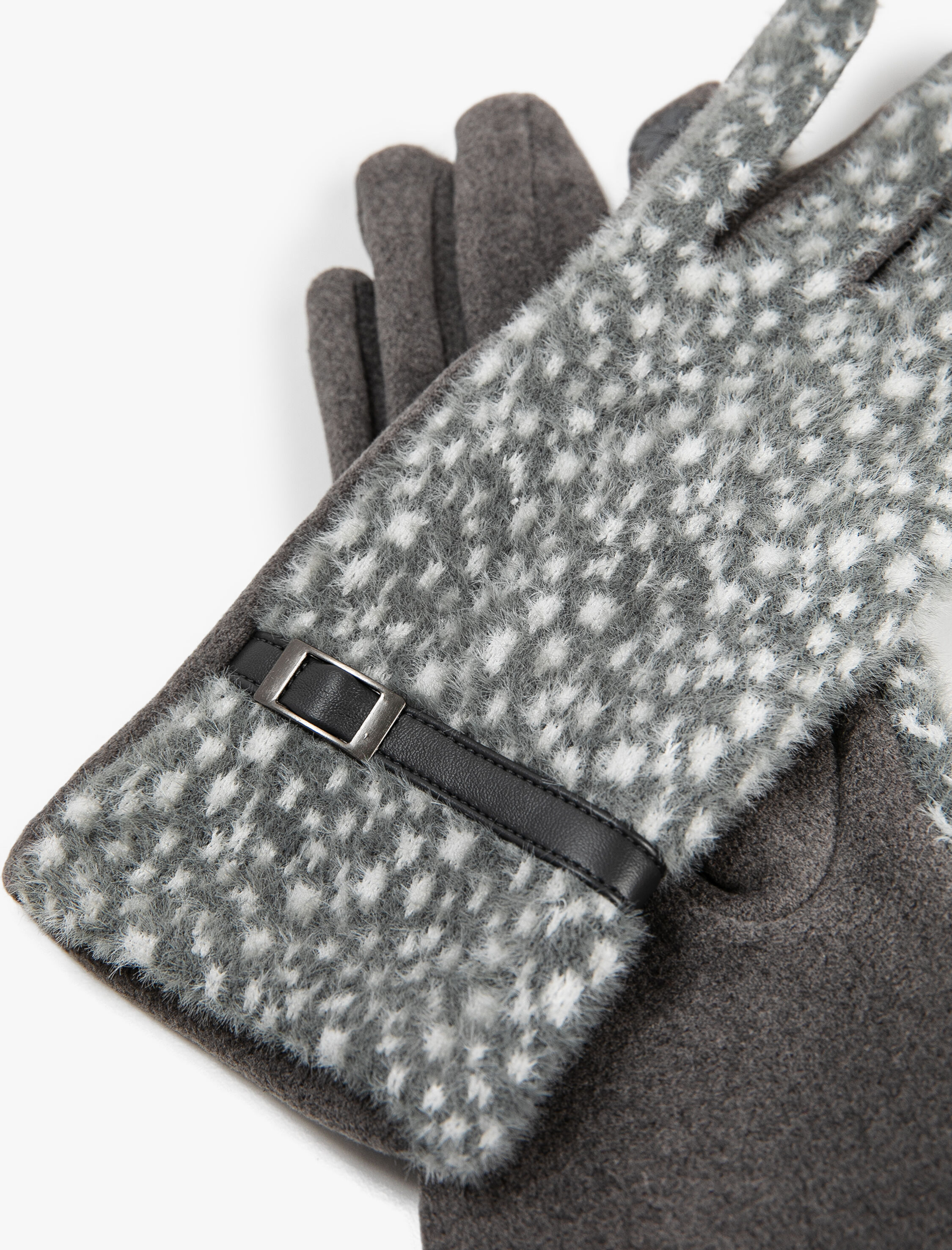  Kadın Peluş Eldiven Bant Detaylı Desenli