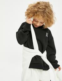 Sweatshirt Şardonlu Baskı Detaylı Bisiklet Yaka Uzun Kollu