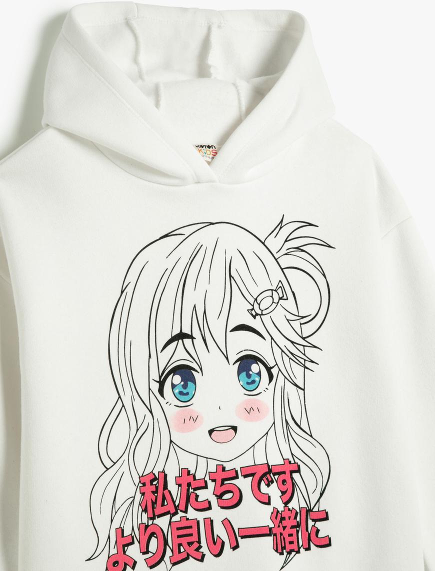  Kız Çocuk Anime Kapşonlu Sweatshirt Şardonlu Uzun Kollu