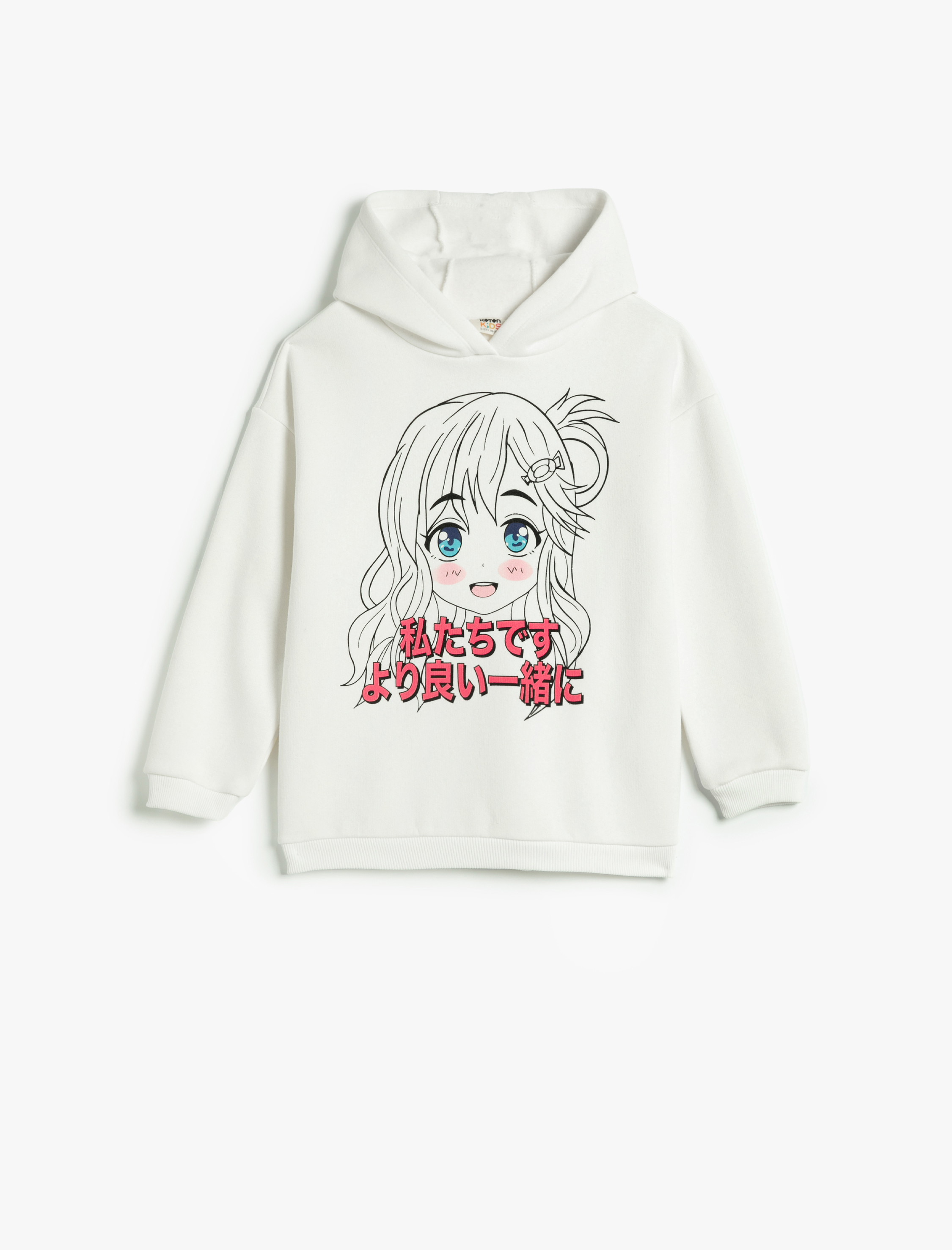  Kız Çocuk Anime Kapşonlu Sweatshirt Şardonlu Uzun Kollu