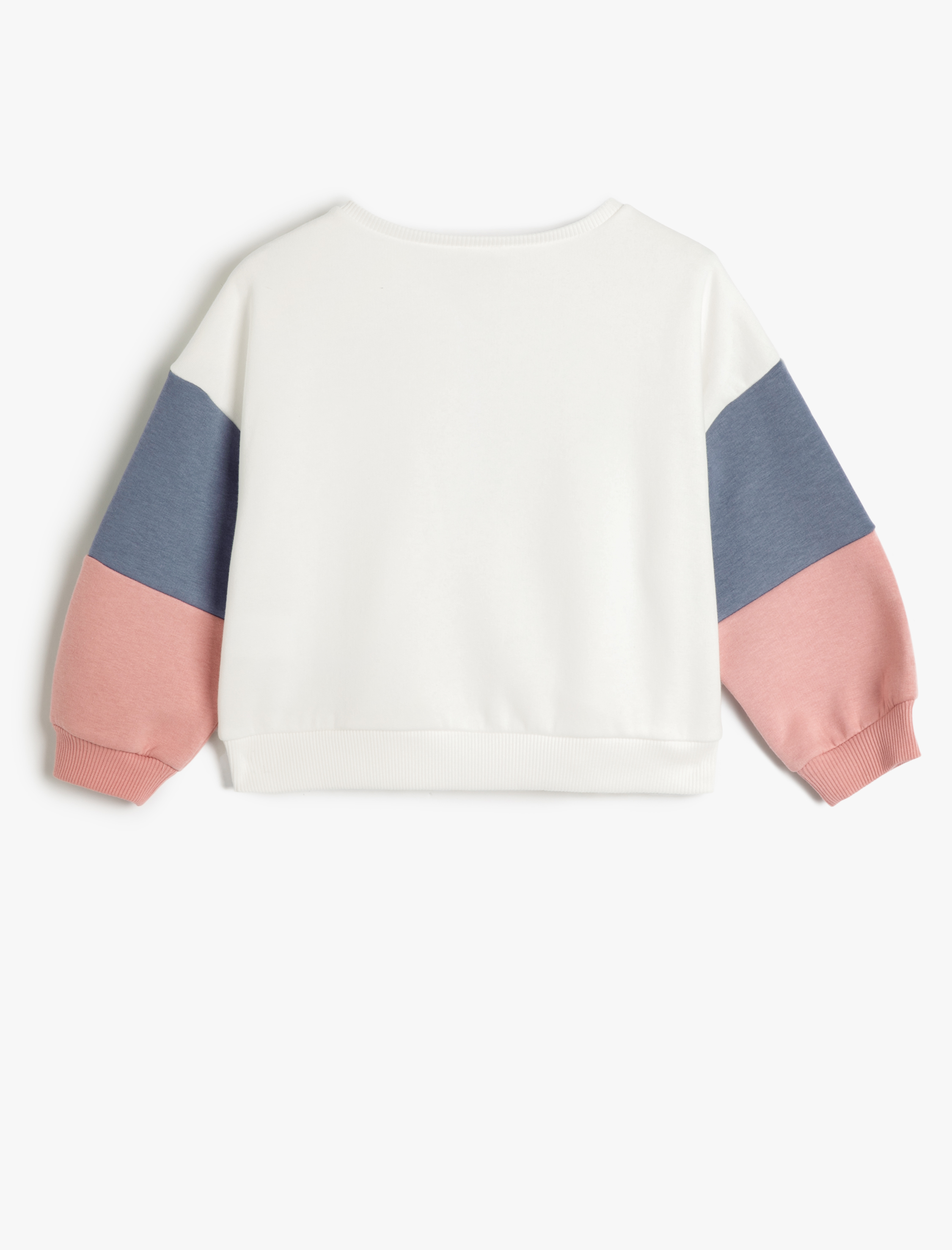  Kız Çocuk Kolej Baskılı Sweatshirt Renk Bloklu Bisiklet Yaka Şardonlu