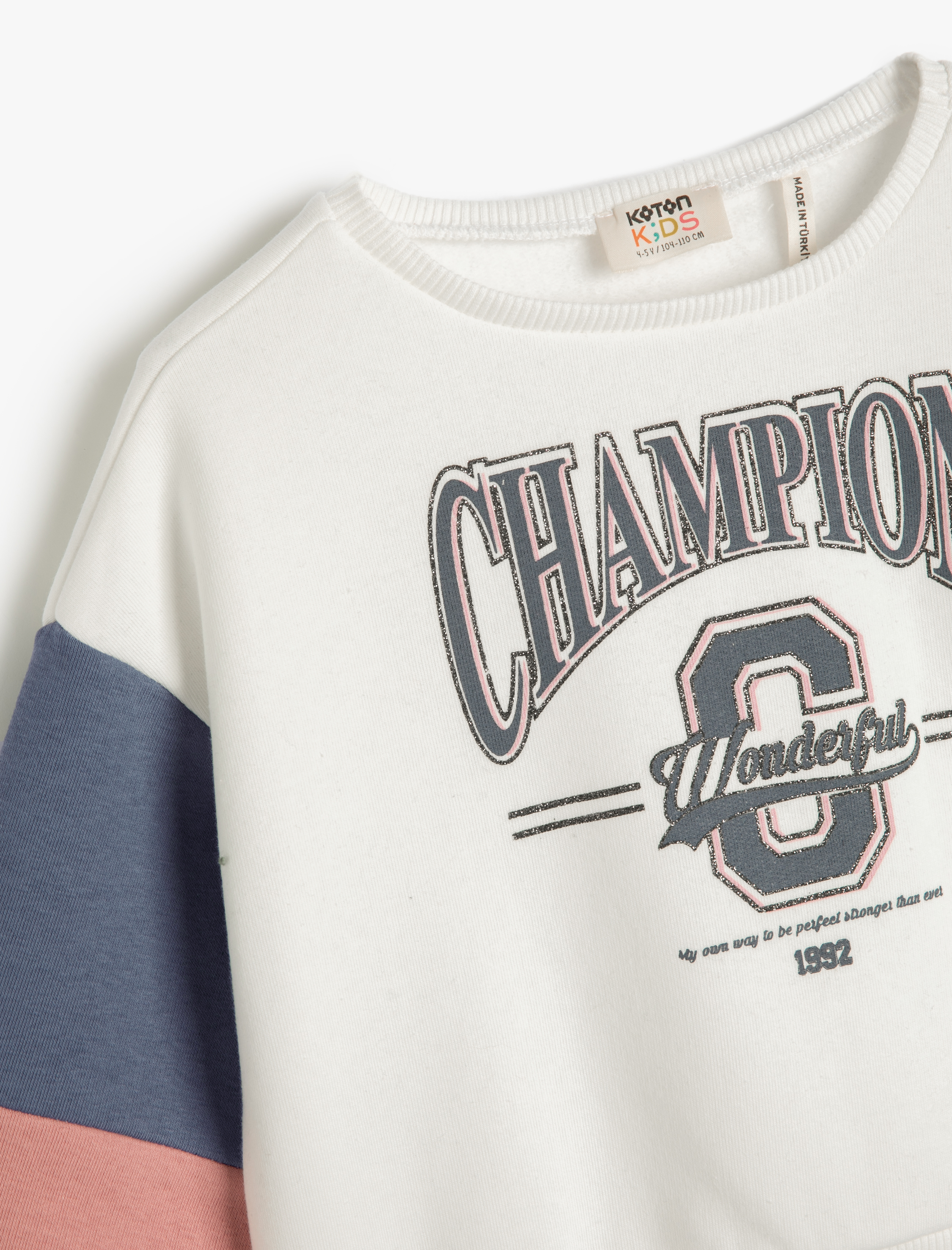  Kız Çocuk Kolej Baskılı Sweatshirt Renk Bloklu Bisiklet Yaka Şardonlu