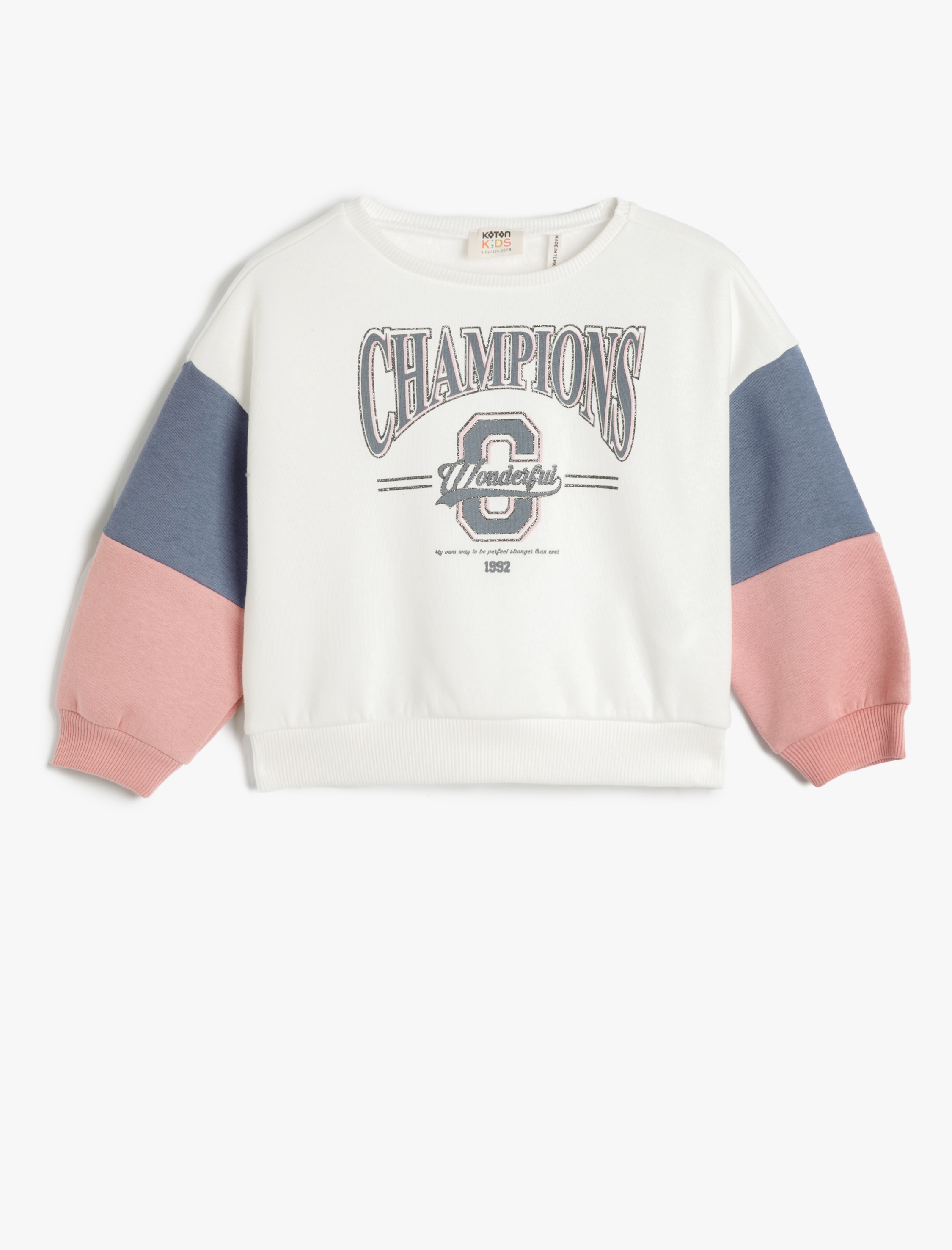  Kız Çocuk Kolej Baskılı Sweatshirt Renk Bloklu Bisiklet Yaka Şardonlu