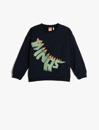 Sweatshirt Dinozor Baskılı Şardonlu Bisiklet Yaka