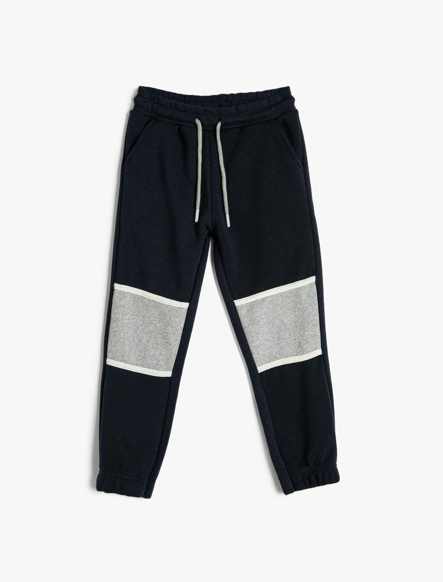  Erkek Çocuk Jogger Eşofman Altı Beli Bağlamalı Cepli Renk Bloklu