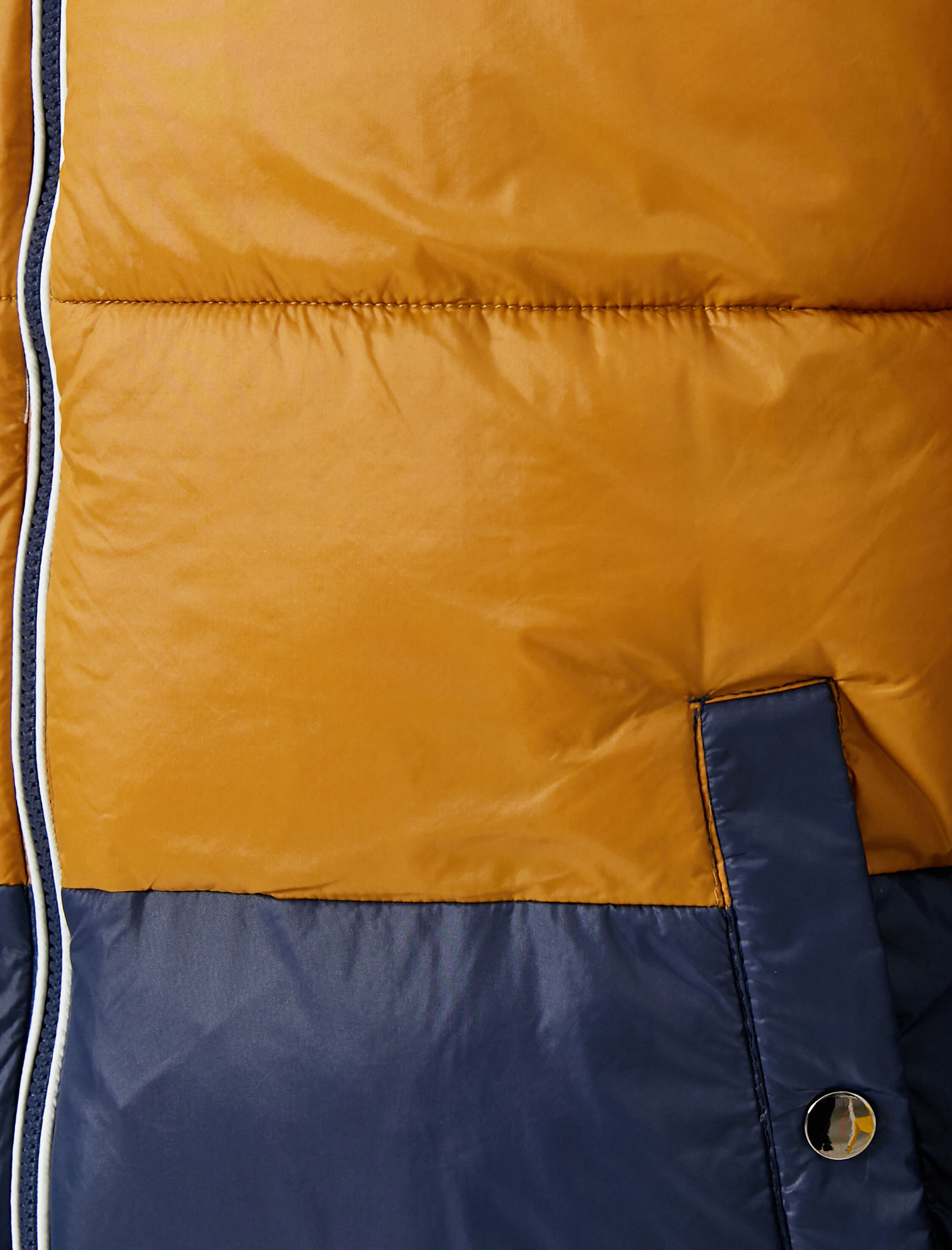   Şişme Mont Kapşonlu Renk Bloklu Fermuarlı Cepli