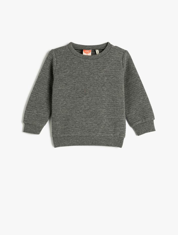 Erkek Bebek Basic Sweatshirt Dokulu Bisiklet Yaka Pamuklu