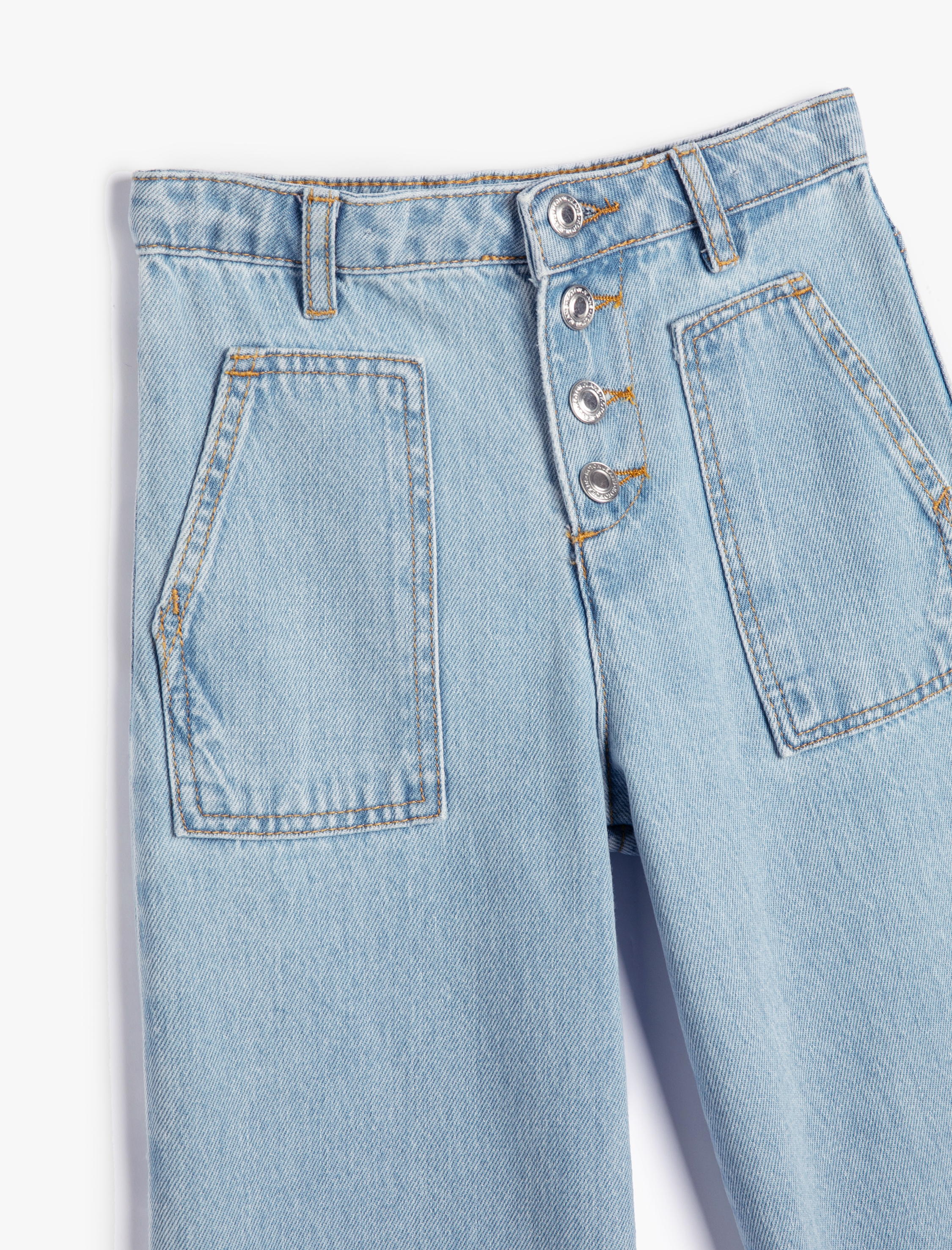  Kız Çocuk Bol Paça Kot Pantolon Cep Detaylı Pamuklu - Wide Leg Jean