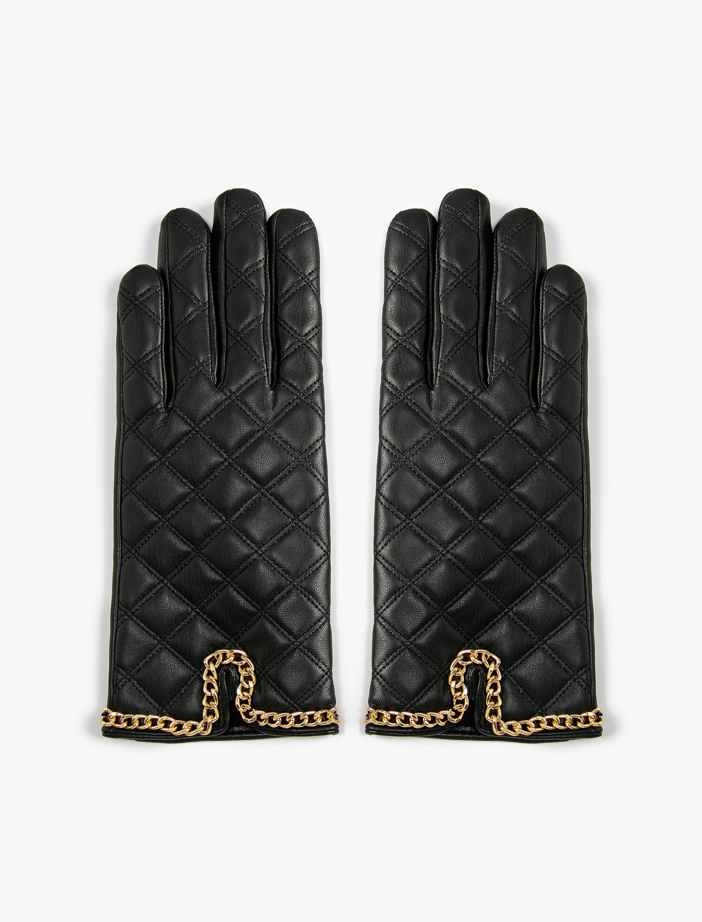  Kadın Kayak Eldiveni Suni Deri Kapitone Zincir Detaylı