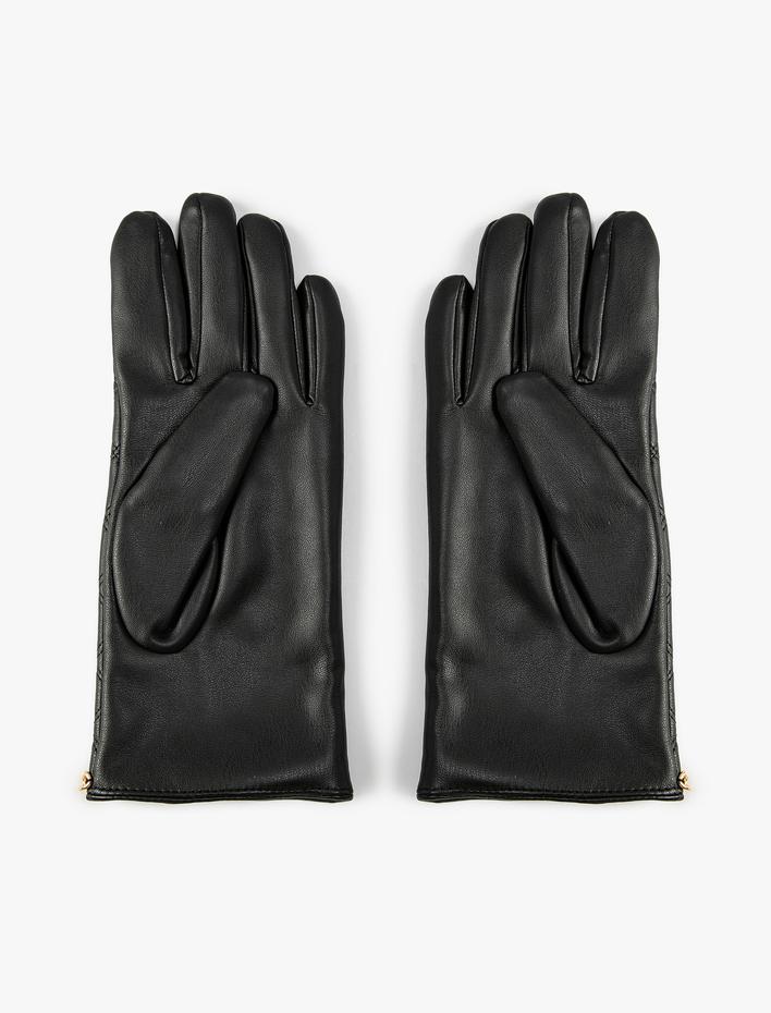 Kadın Kayak Eldiveni Suni Deri Kapitone Zincir Detaylı