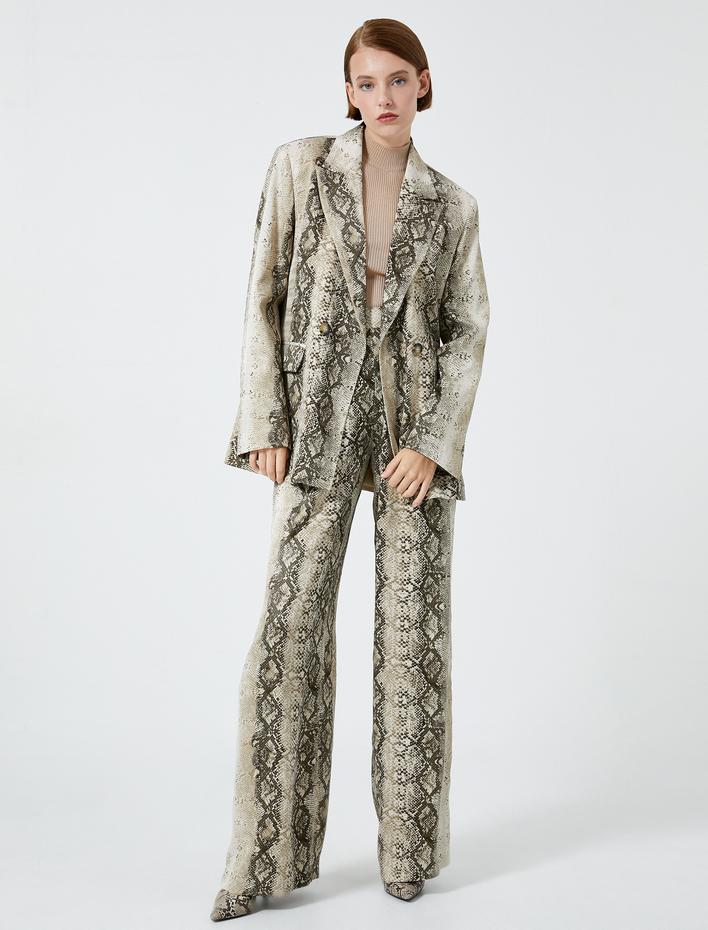  Oversize Blazer Ceket Yılan Derisi Desenli Düğme Detaylı