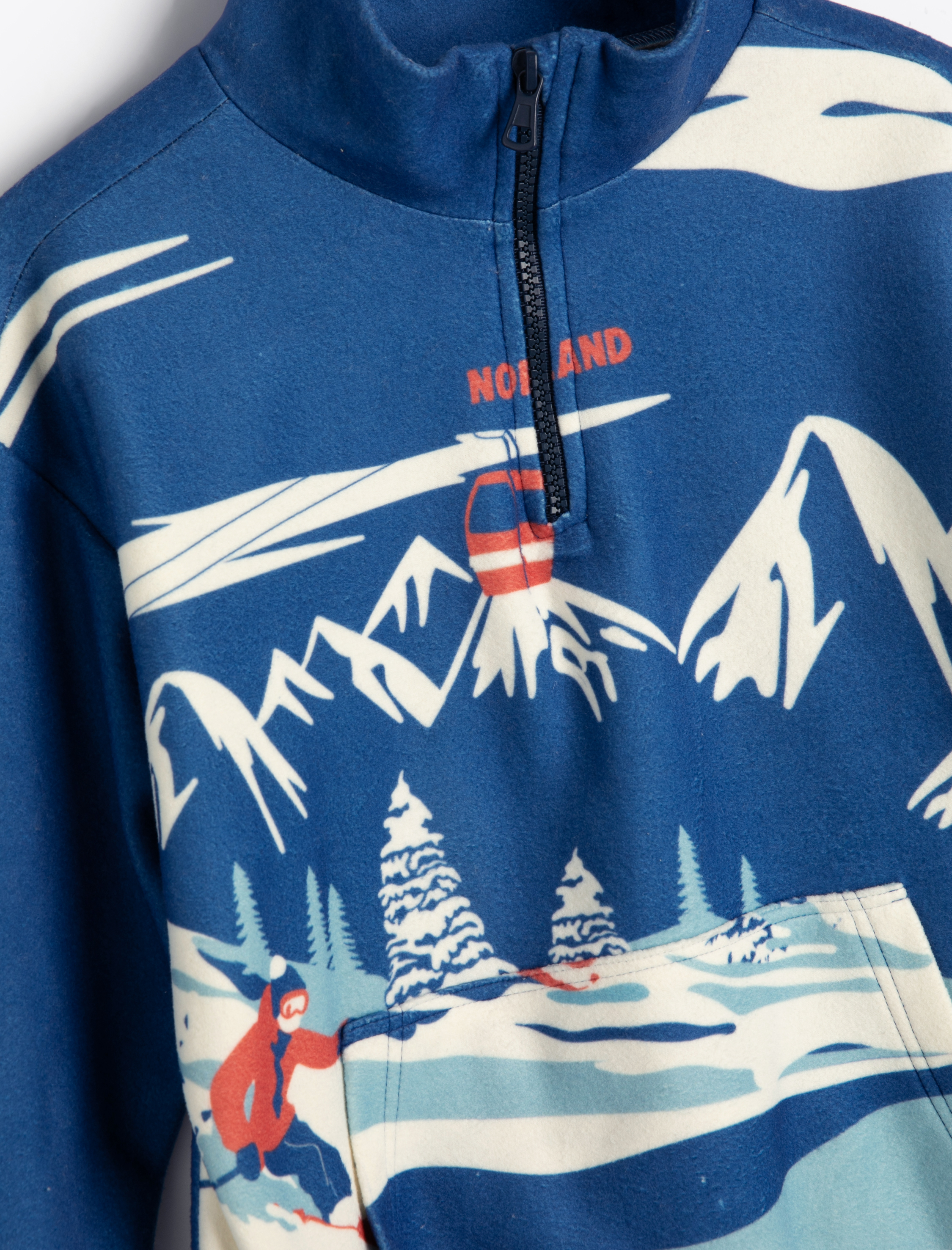  Erkek Çocuk Sweatshirt Kayak Baskılı Dik Yaka Uzun Kollu Kanguru Cepli Şardonlu