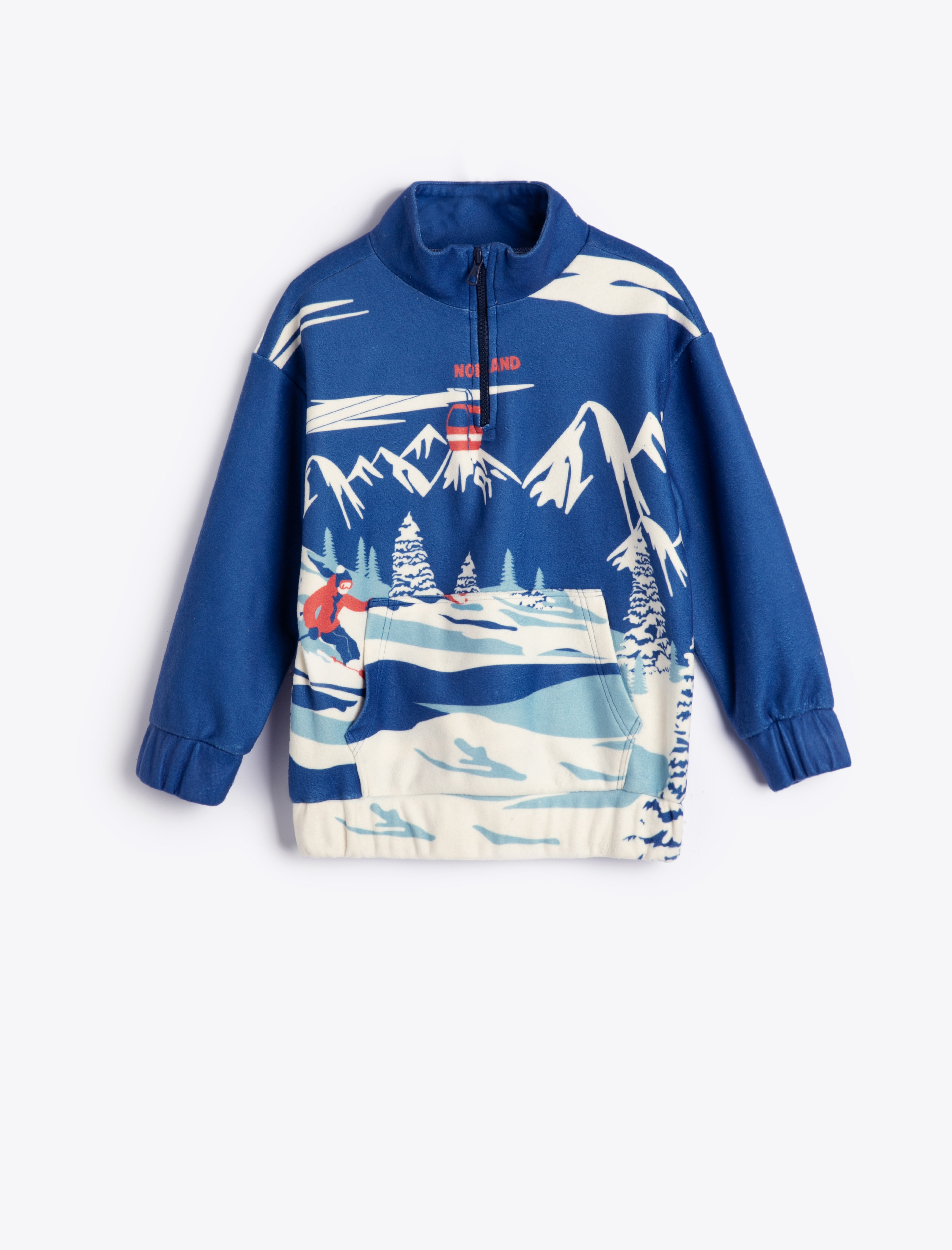  Erkek Çocuk Sweatshirt Kayak Baskılı Dik Yaka Uzun Kollu Kanguru Cepli Şardonlu