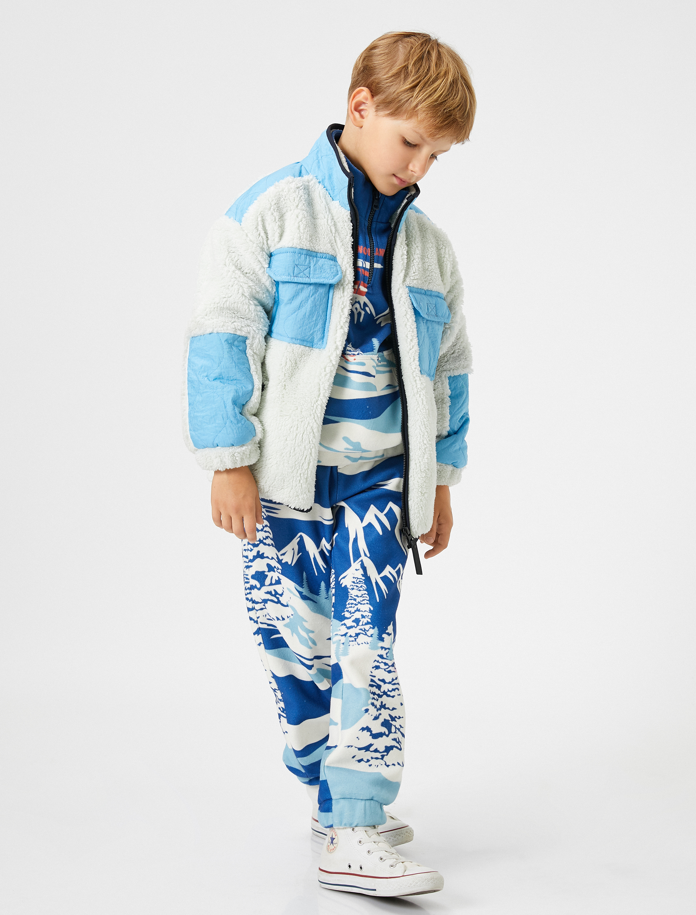  Erkek Çocuk Jogger Eşofman Altı Kayak Baskılı Beli Bağlamalı Cepli Şardonlu