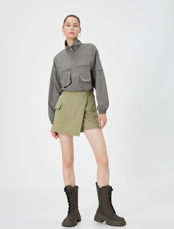  Fermuarlı Paraşüt Mevsimlik Ceket Dik Yaka Kapaklı Çift Cep Detaylı