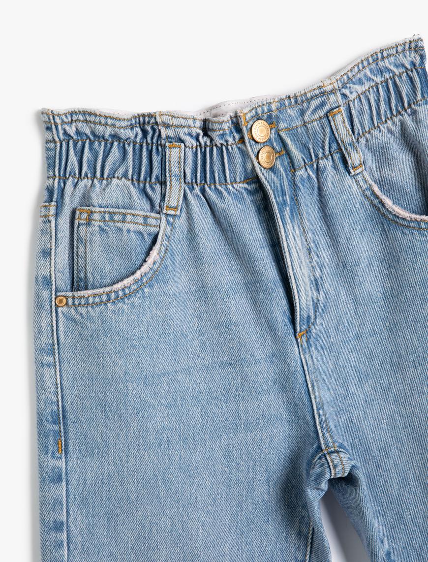  Kız Çocuk Dar Paça Kot Pantolon Pamuklu - Skinny Jean Beli Ayarlanabilir Lastikli