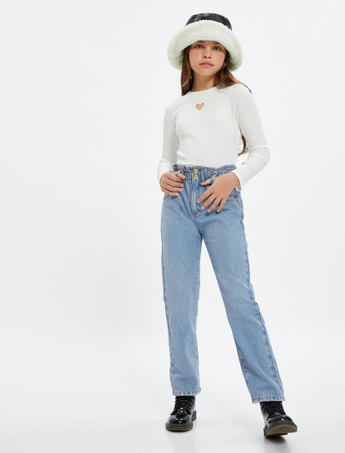 Kız Çocuk Dar Paça Kot Pantolon Pamuklu - Skinny Jean Beli Ayarlanabilir Lastikli