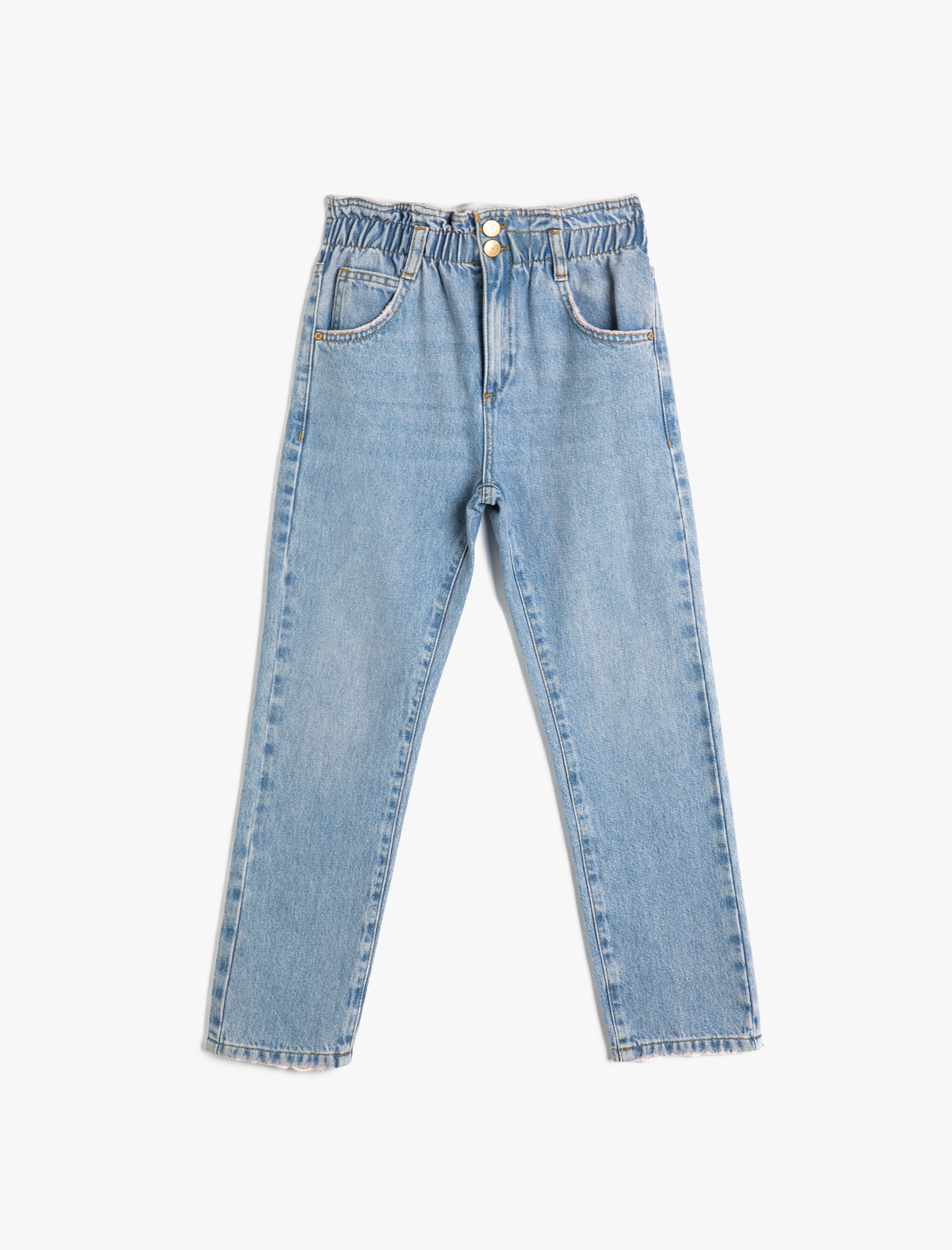  Kız Çocuk Dar Paça Kot Pantolon Pamuklu - Skinny Jean Beli Ayarlanabilir Lastikli