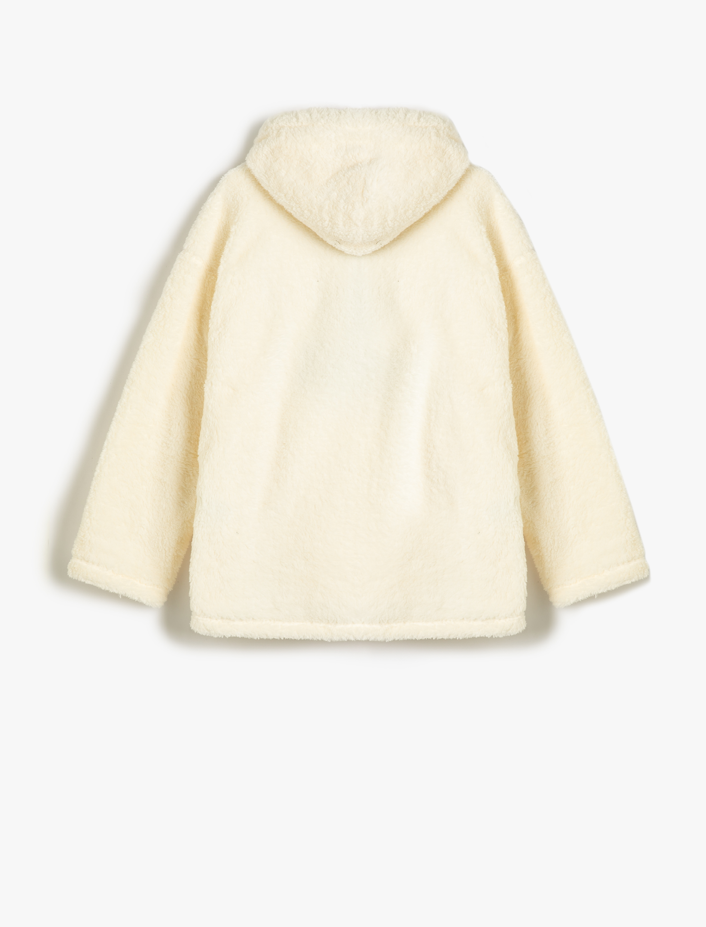   Kapşonlu Peluş Sweatshirt Yarım Fermuar Detaylı Kanguru Cepli İşlemeli