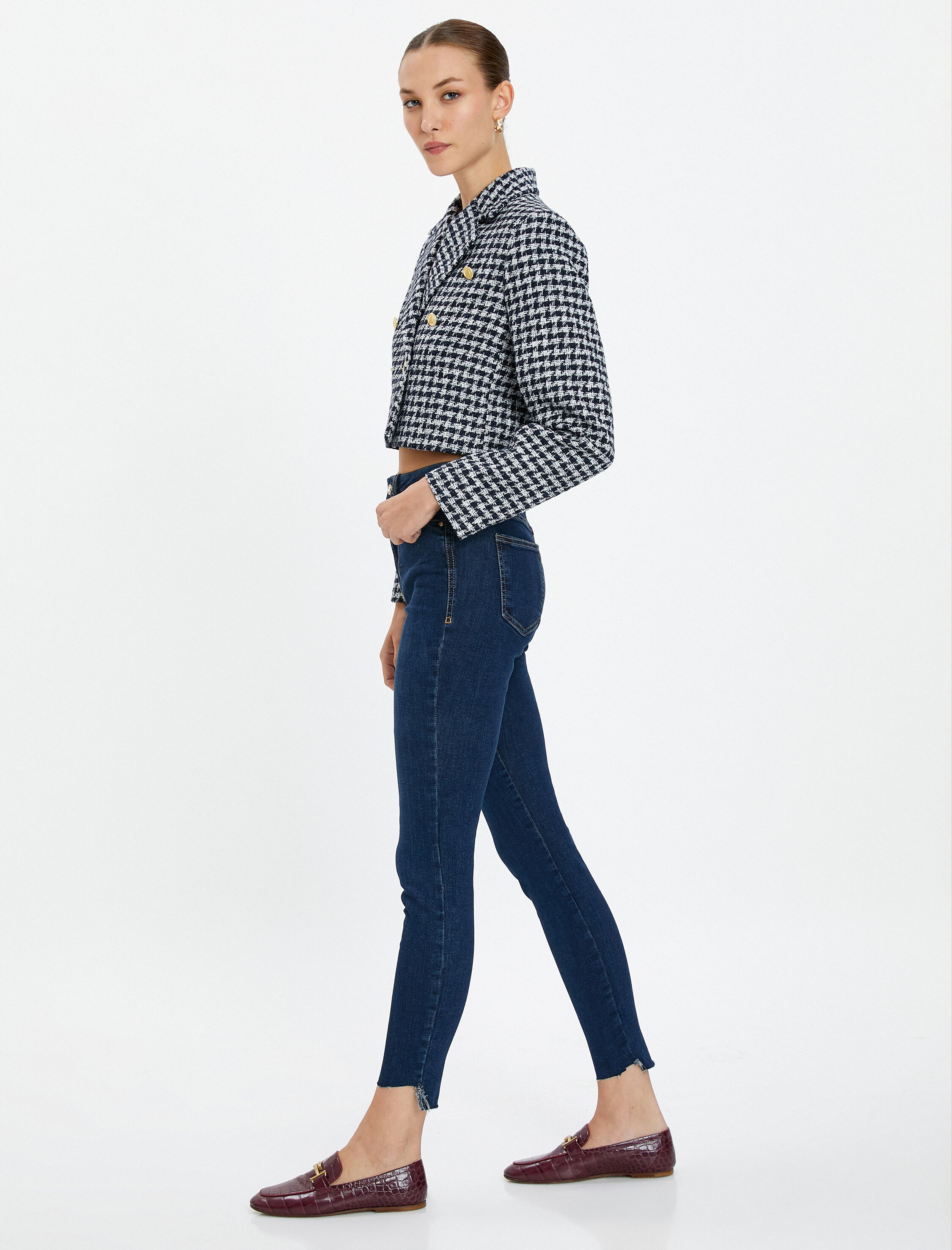   Yüksek Bel Kot Pantolon Dar Paça Dar Kesim - Carmen Jean