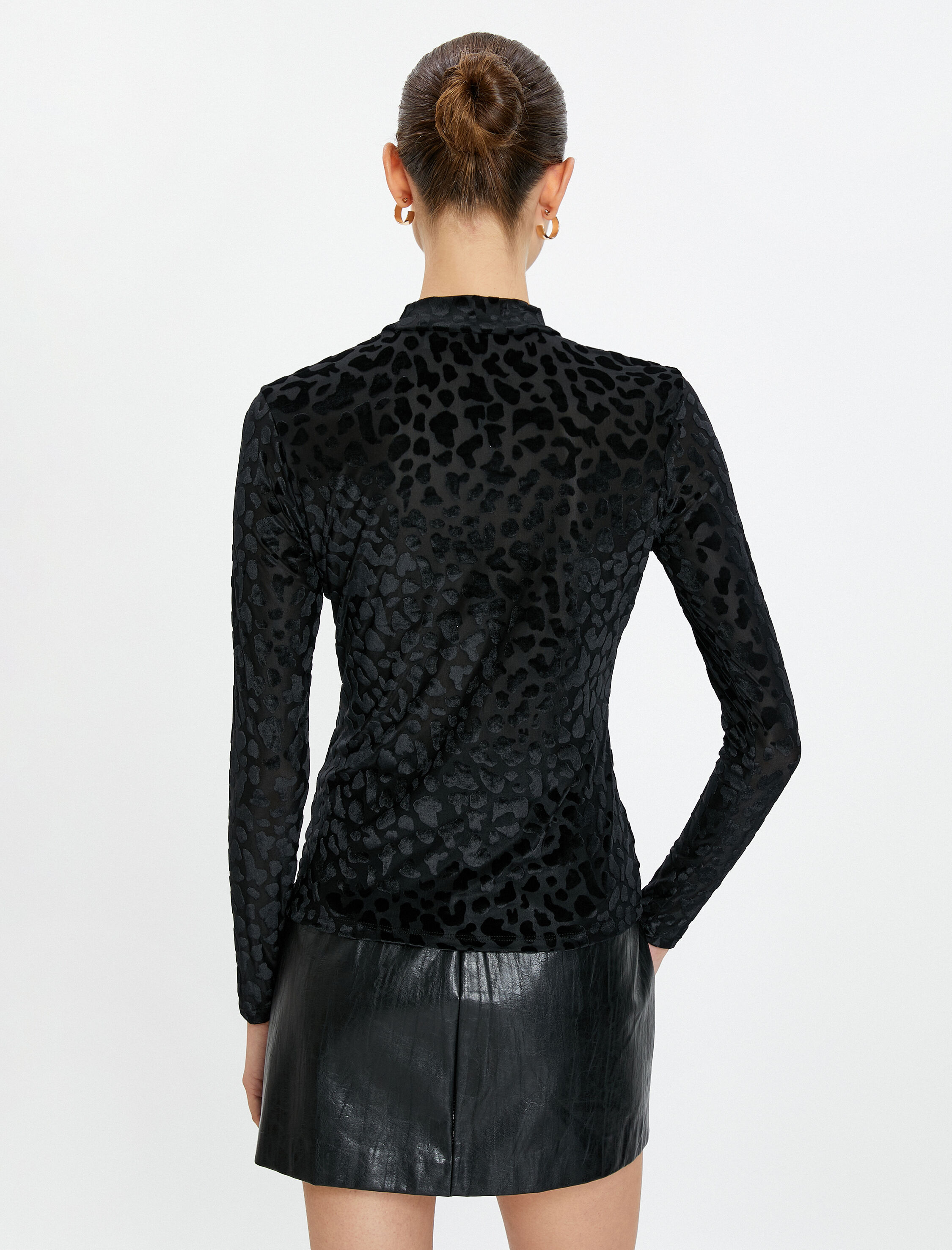   Uzun Kollu Tişört Dik Yaka Leopar Dokulu