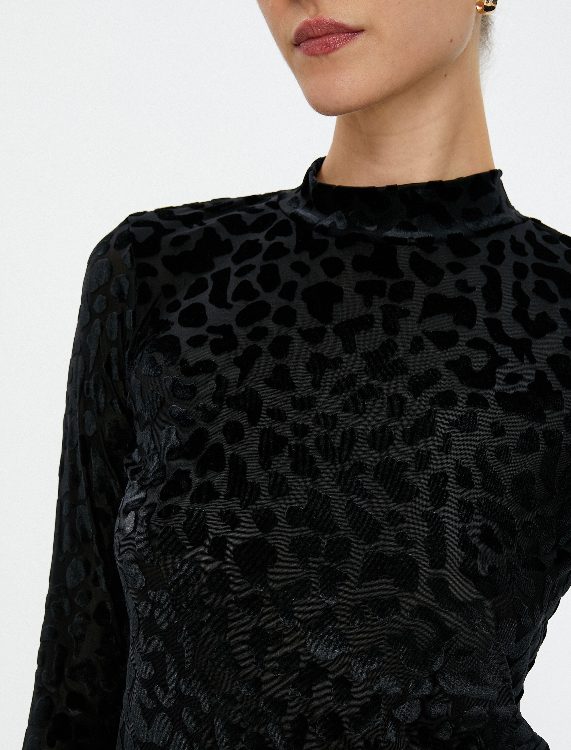   Uzun Kollu Tişört Dik Yaka Leopar Dokulu