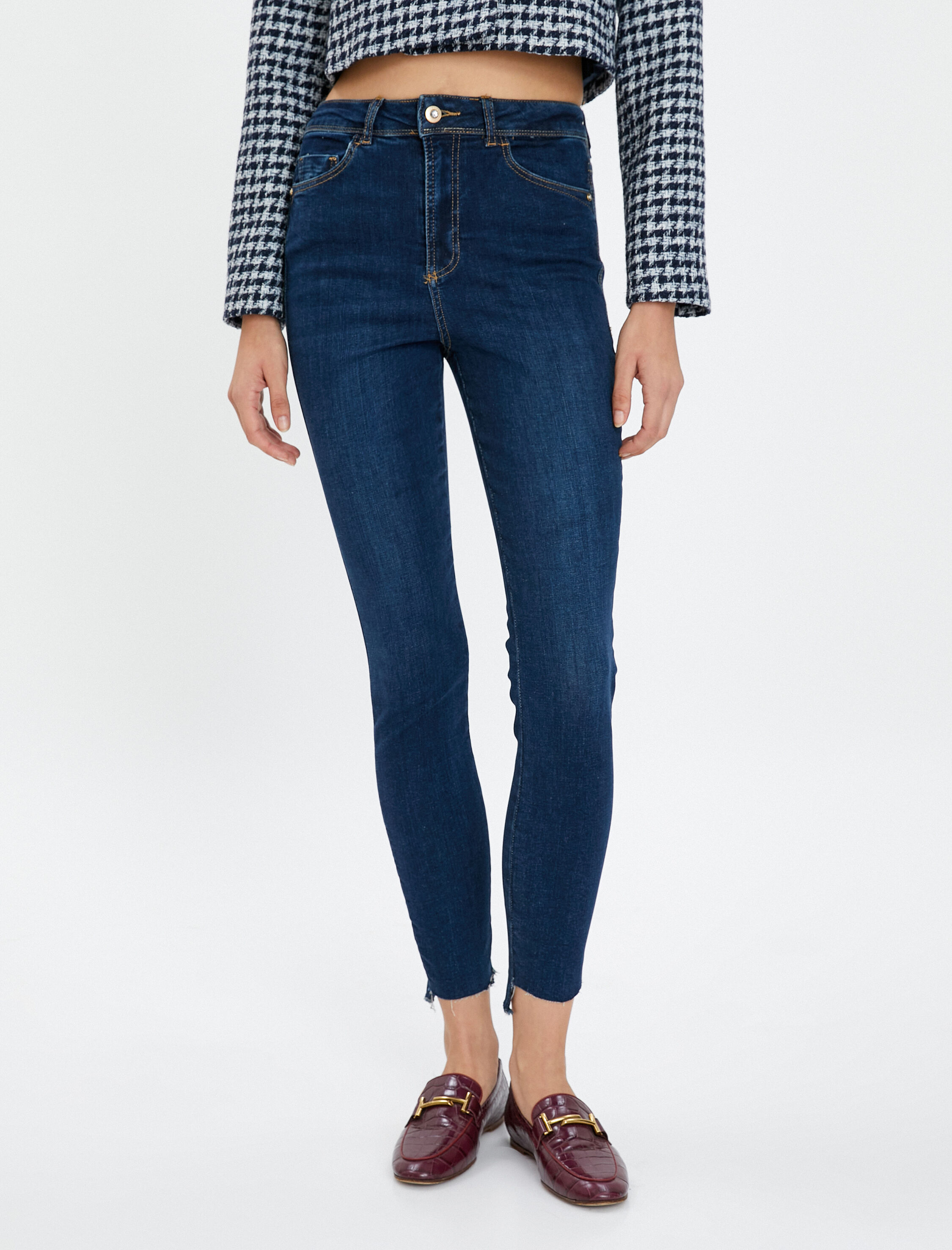   Yüksek Bel Kot Pantolon Dar Paça Dar Kesim - Carmen Jean