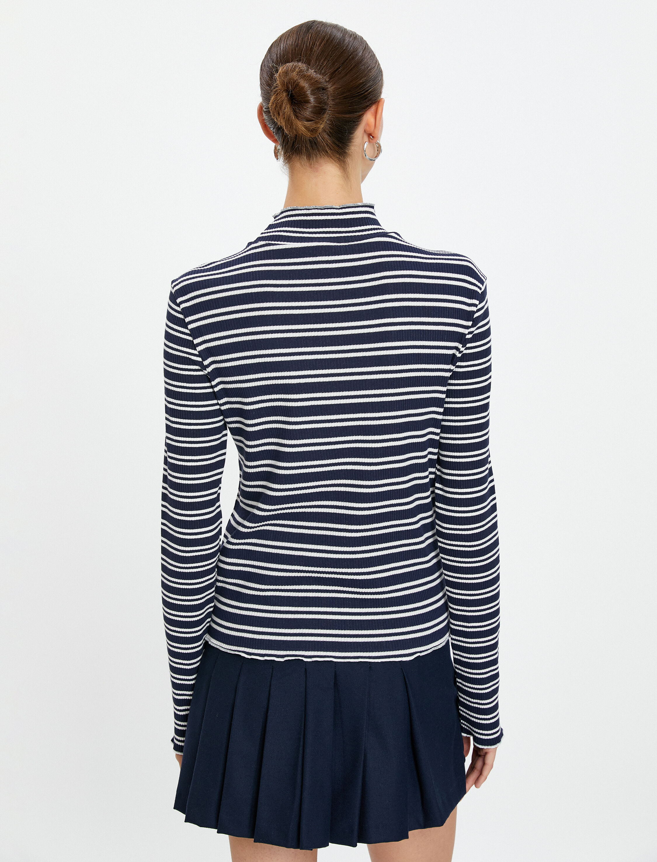   Uzun Kollu Tişört Dik Yaka Pamuklu Fitilli