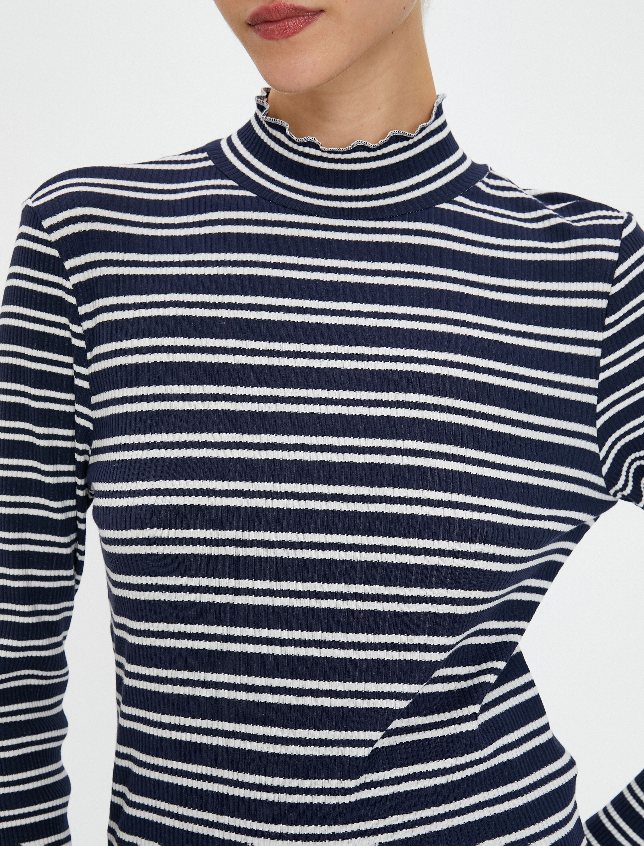   Uzun Kollu Tişört Dik Yaka Pamuklu Fitilli