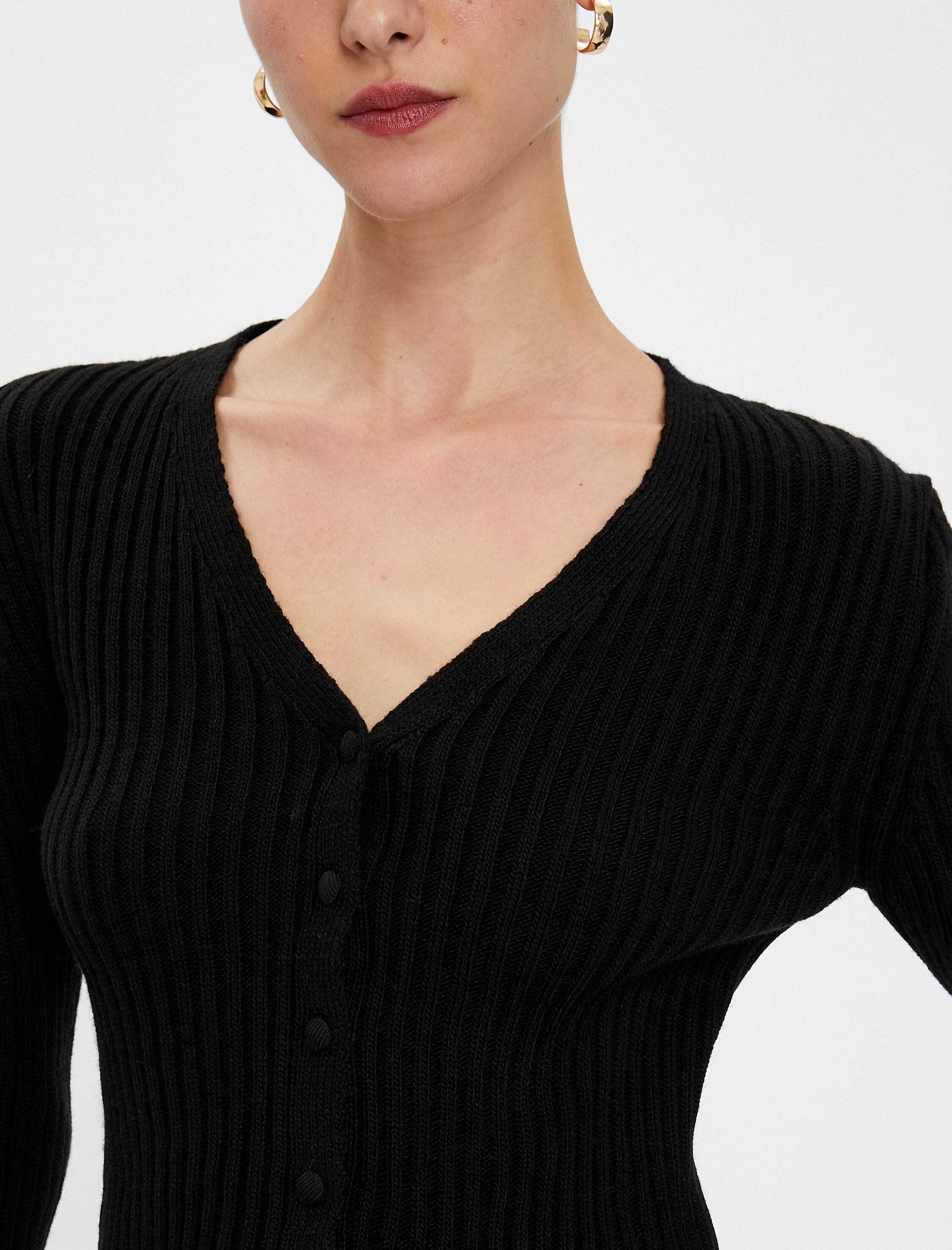   Triko Hırka Suni Kürk Detaylı Düğmeli V Yaka Fitilli