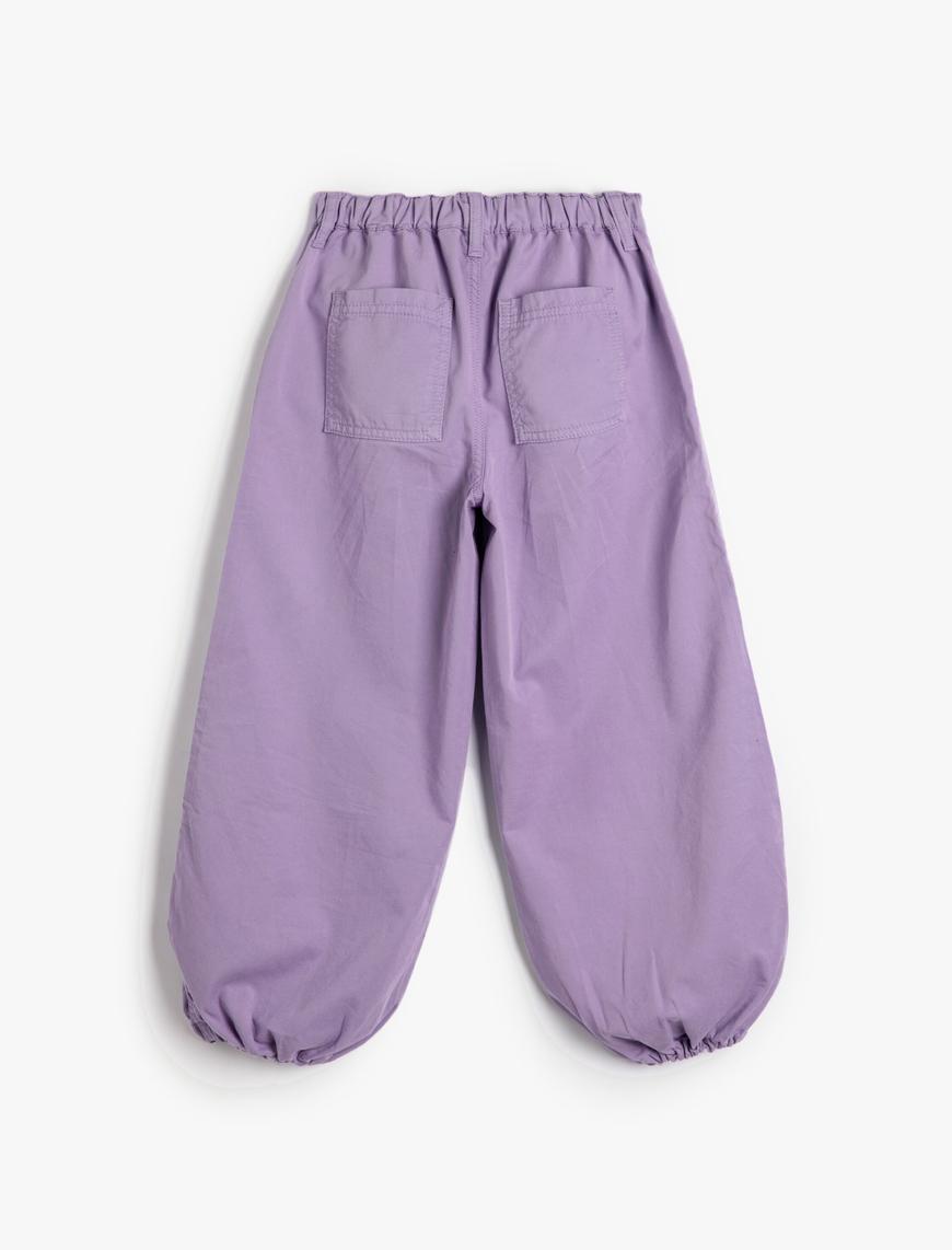  Kız Çocuk Paraşüt Kot Pantolon Pamuklu Beli Lastikli Cepli - Parachute Jean
