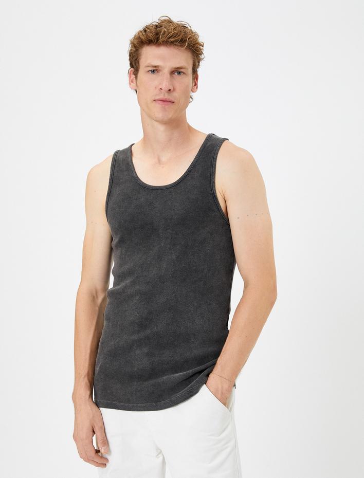  Yıkamalı Atlet Bisiklet Yaka Slim Fit Kolsuz