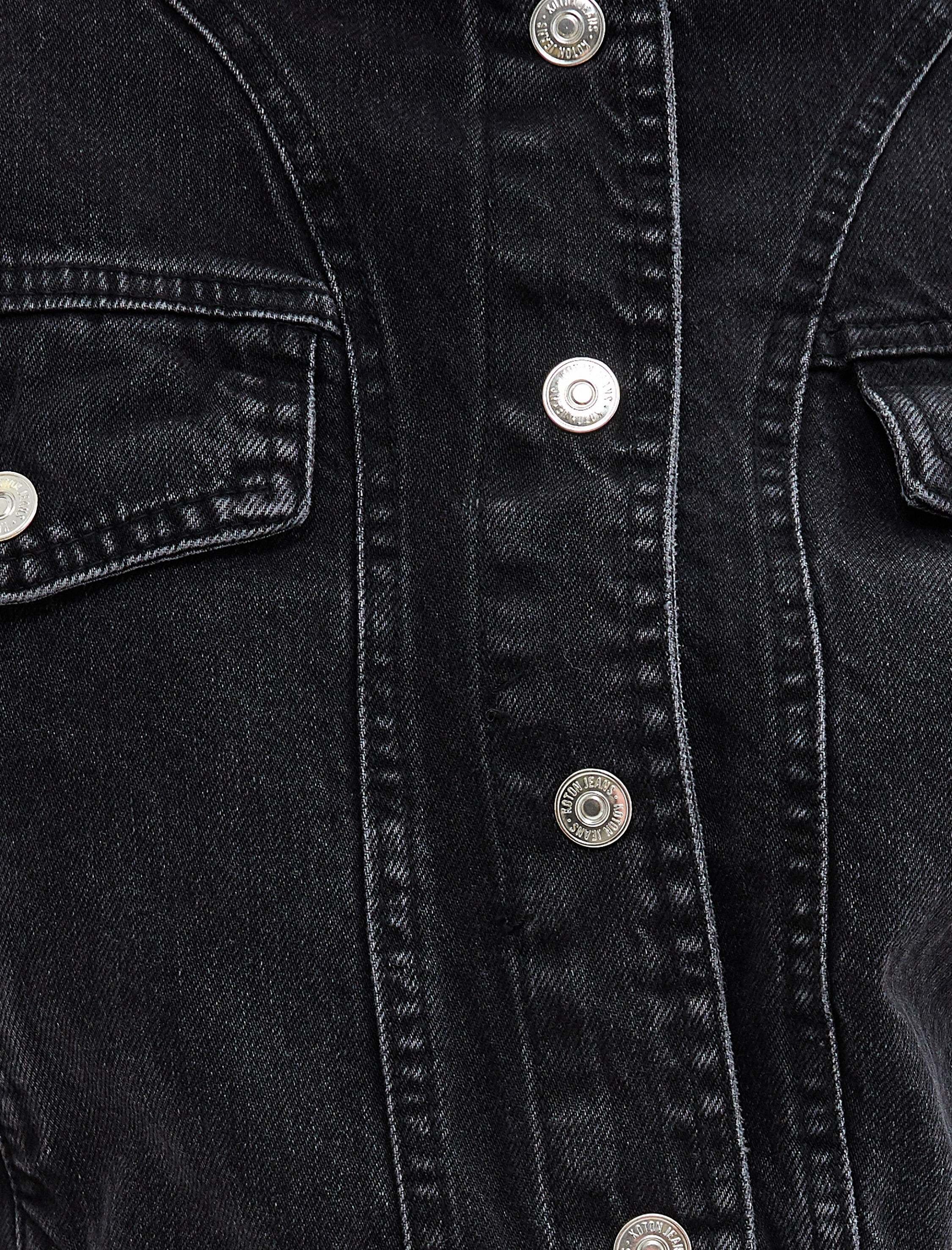   Crop Kot Ceket Hakim Yaka Düğmeli Kapaklı Cepli Pamuklu