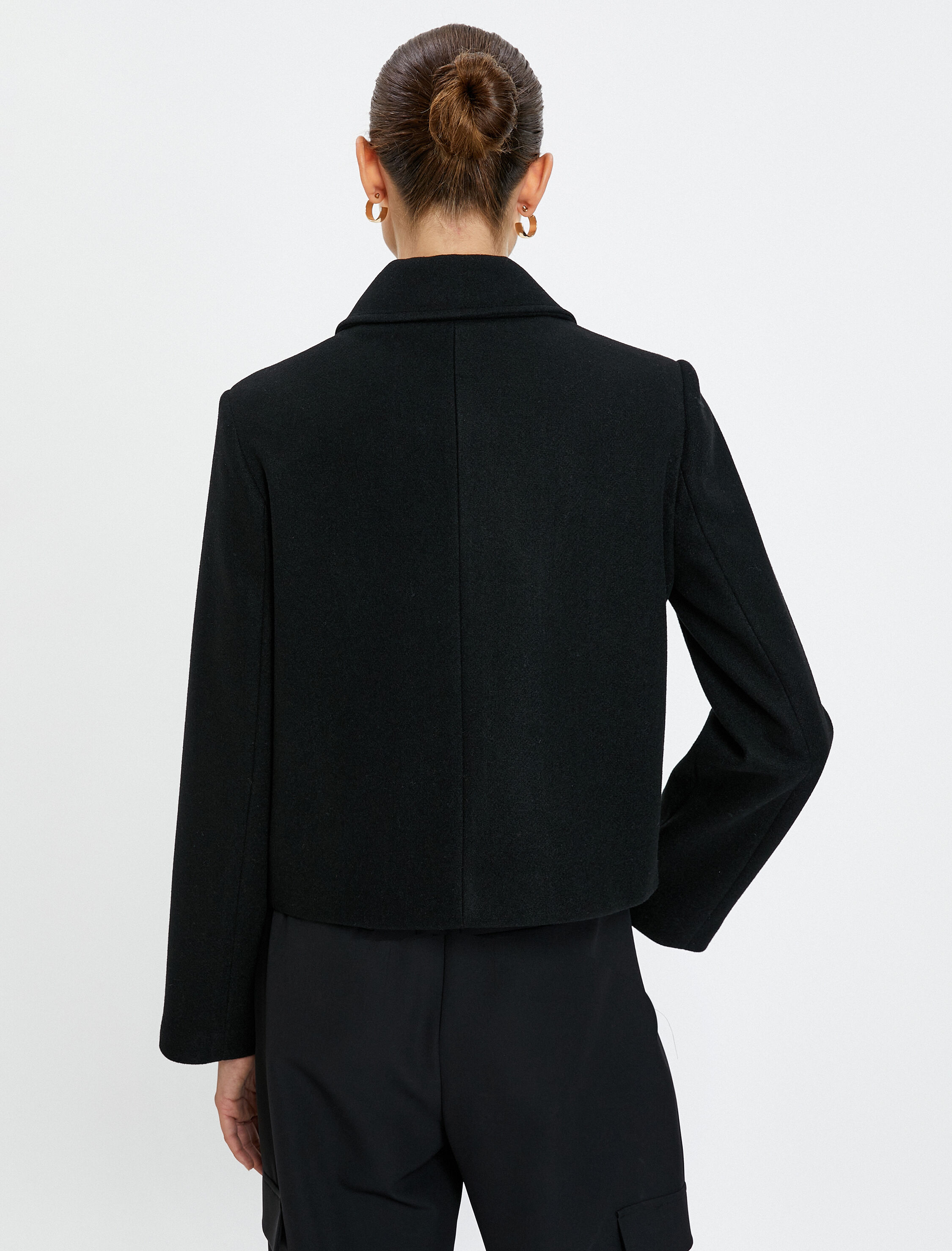   Kısa Kaşe Kaban Gold Düğmeli Kruvaze Kapama Cep Detaylı