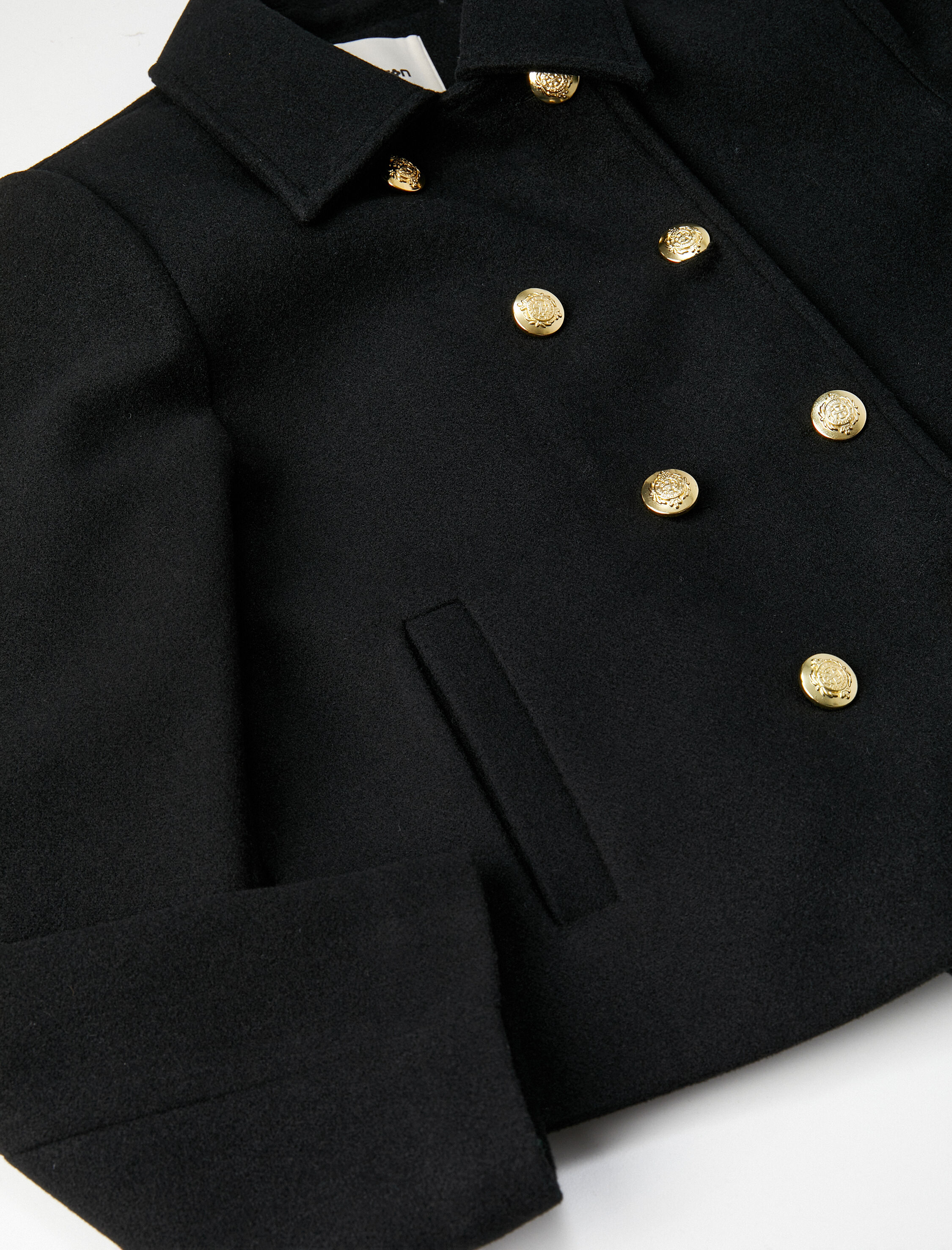   Kısa Kaşe Kaban Gold Düğmeli Kruvaze Kapama Cep Detaylı