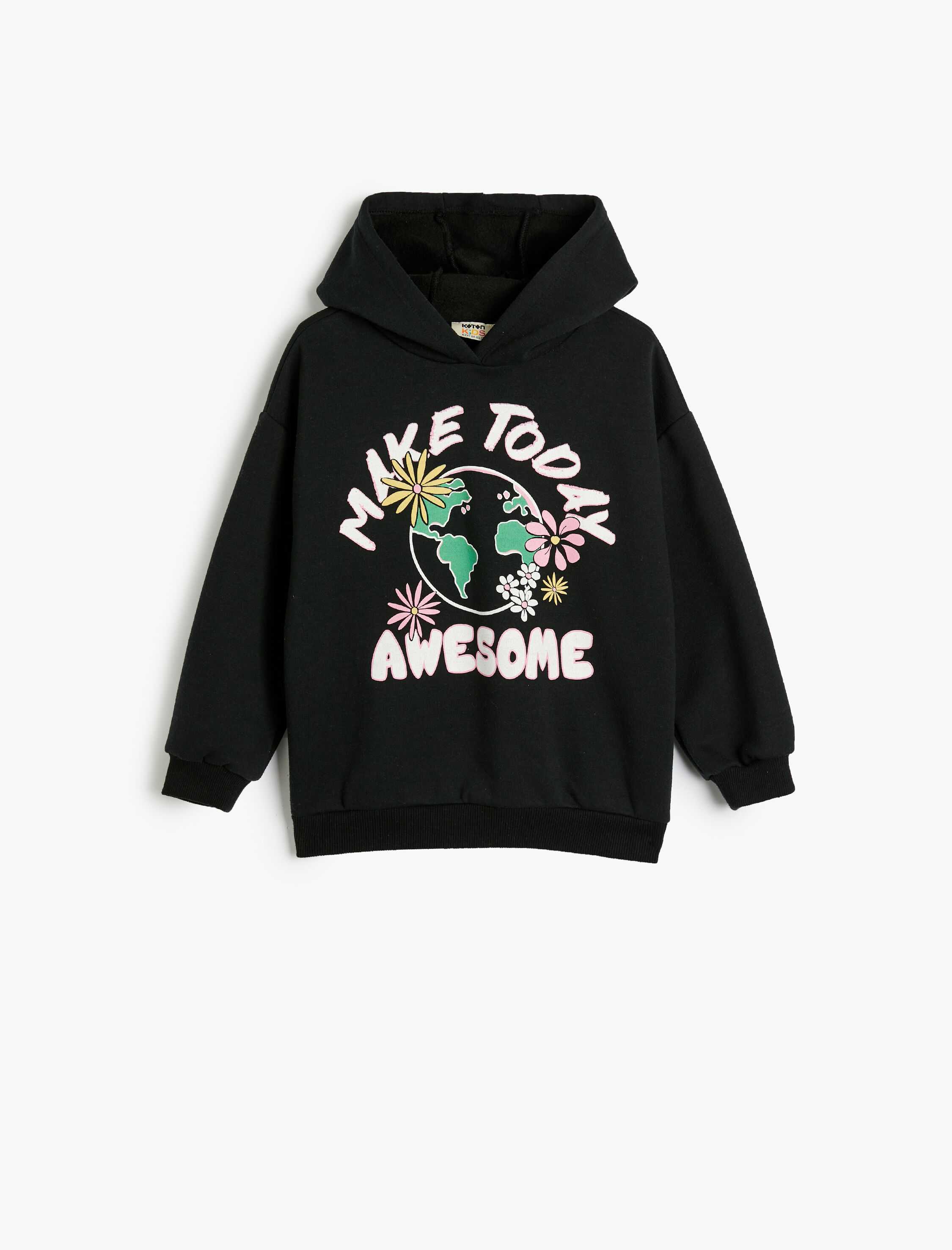  Kız Çocuk Kapşonlu Sweatshirt Uzun Kollu Baskı Detaylı Şardonlu