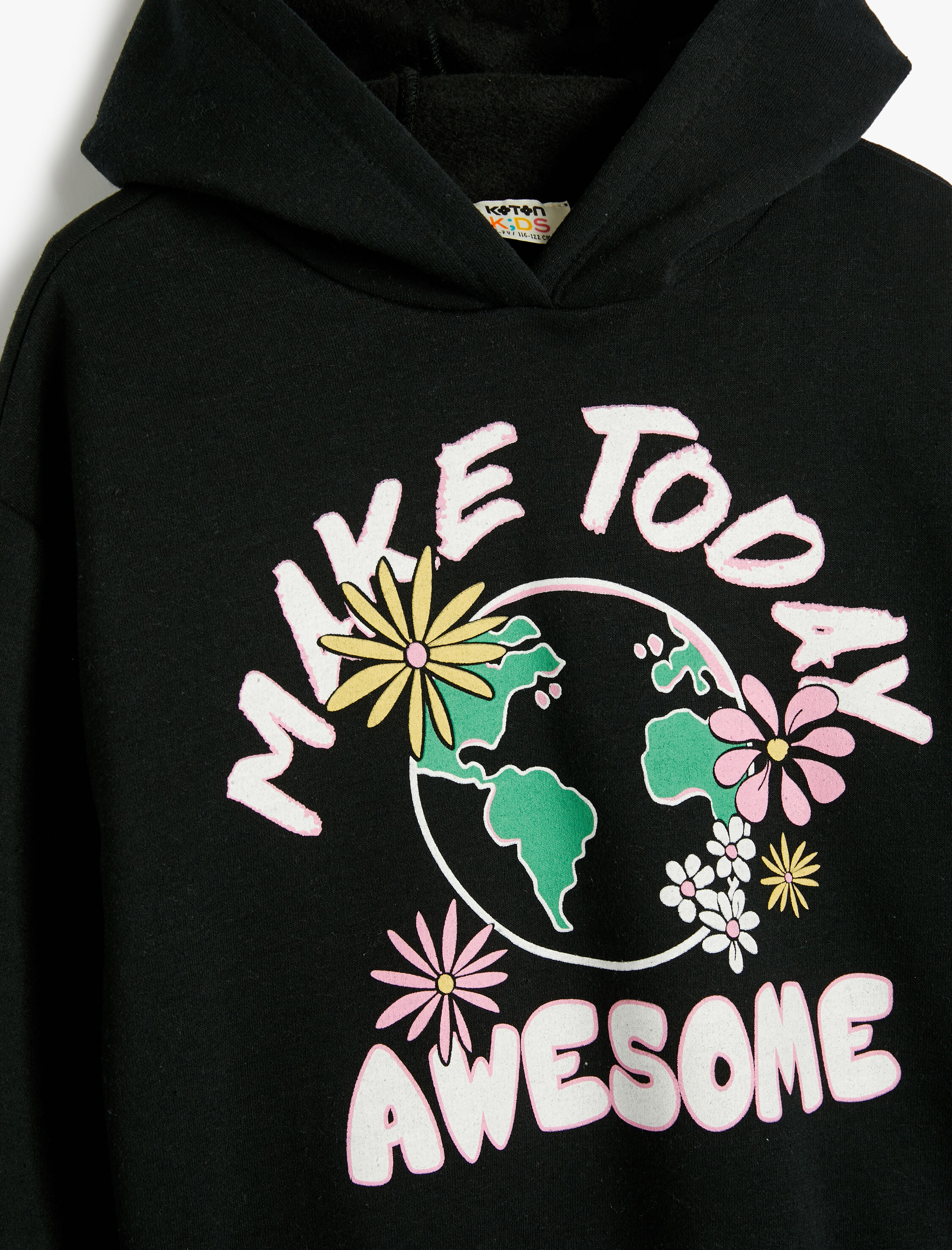  Kız Çocuk Kapşonlu Sweatshirt Uzun Kollu Baskı Detaylı Şardonlu