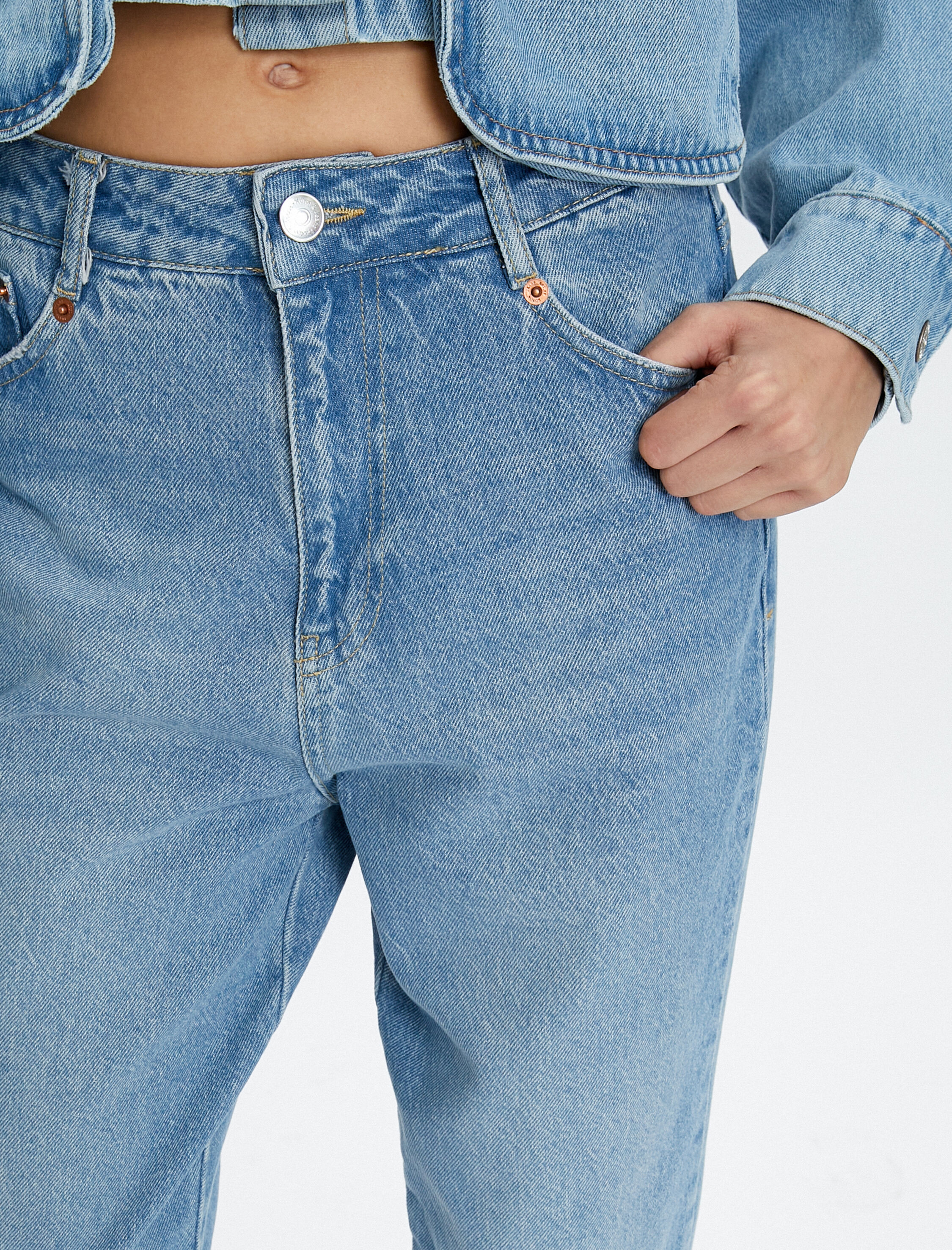   Normal Bel Kot Pantolon Hafif Dar Paça - Mom Jean