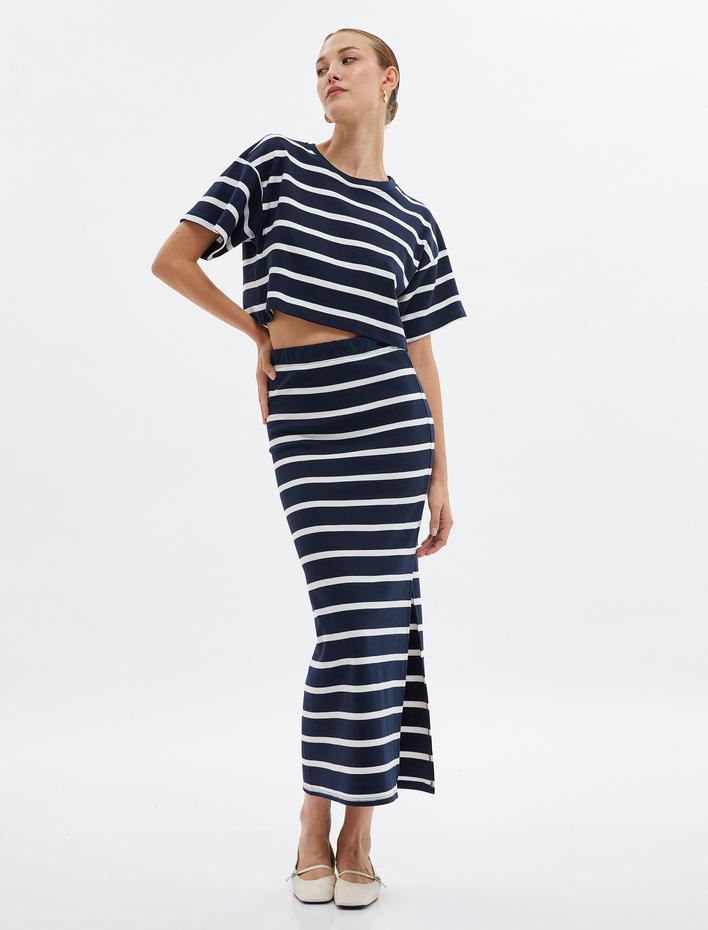  Midi Etek Yırtmaç Detaylı Normal Lastikli Bel Pamuklu