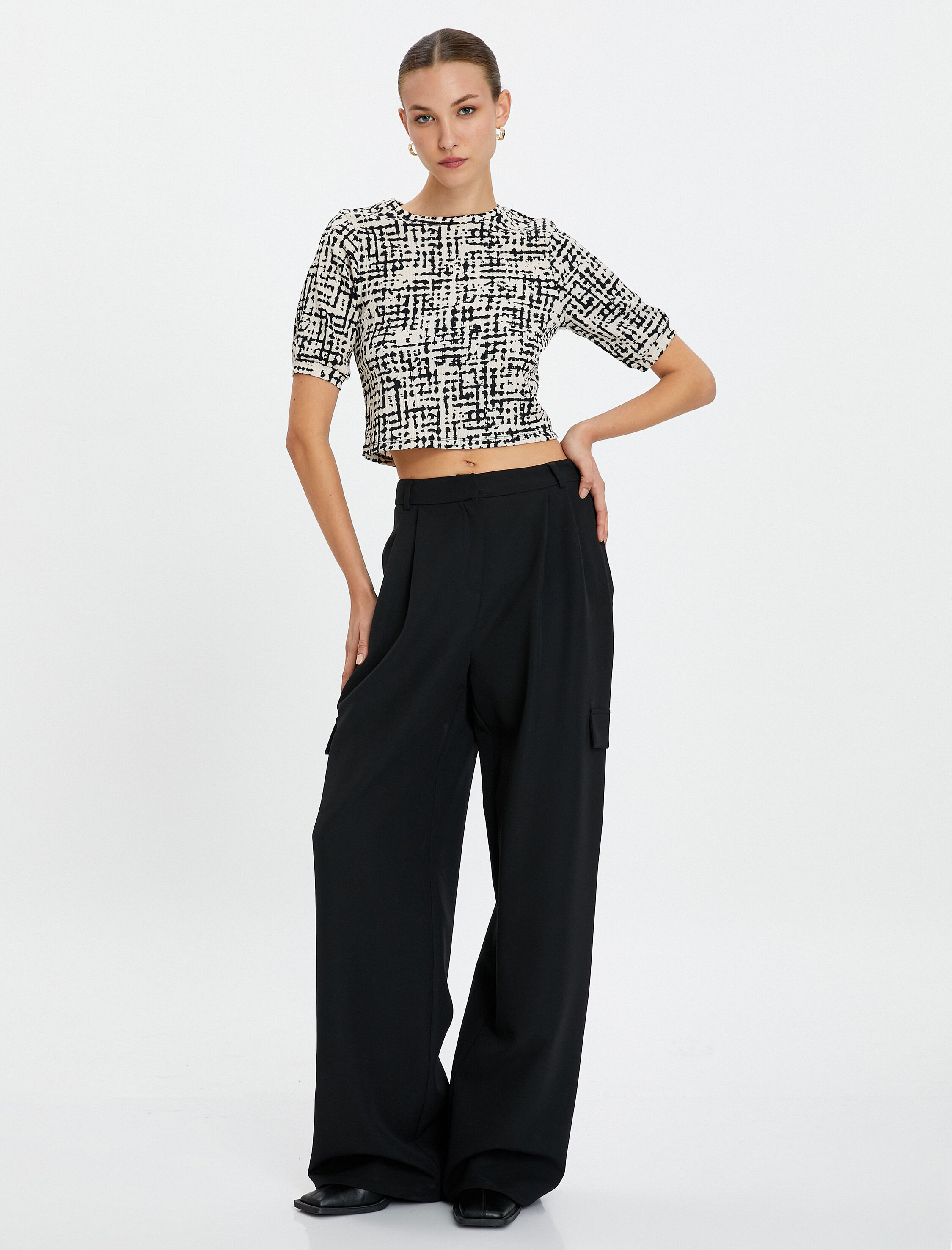   Crop Tişört Kısa Kollu Bisiklet Yaka