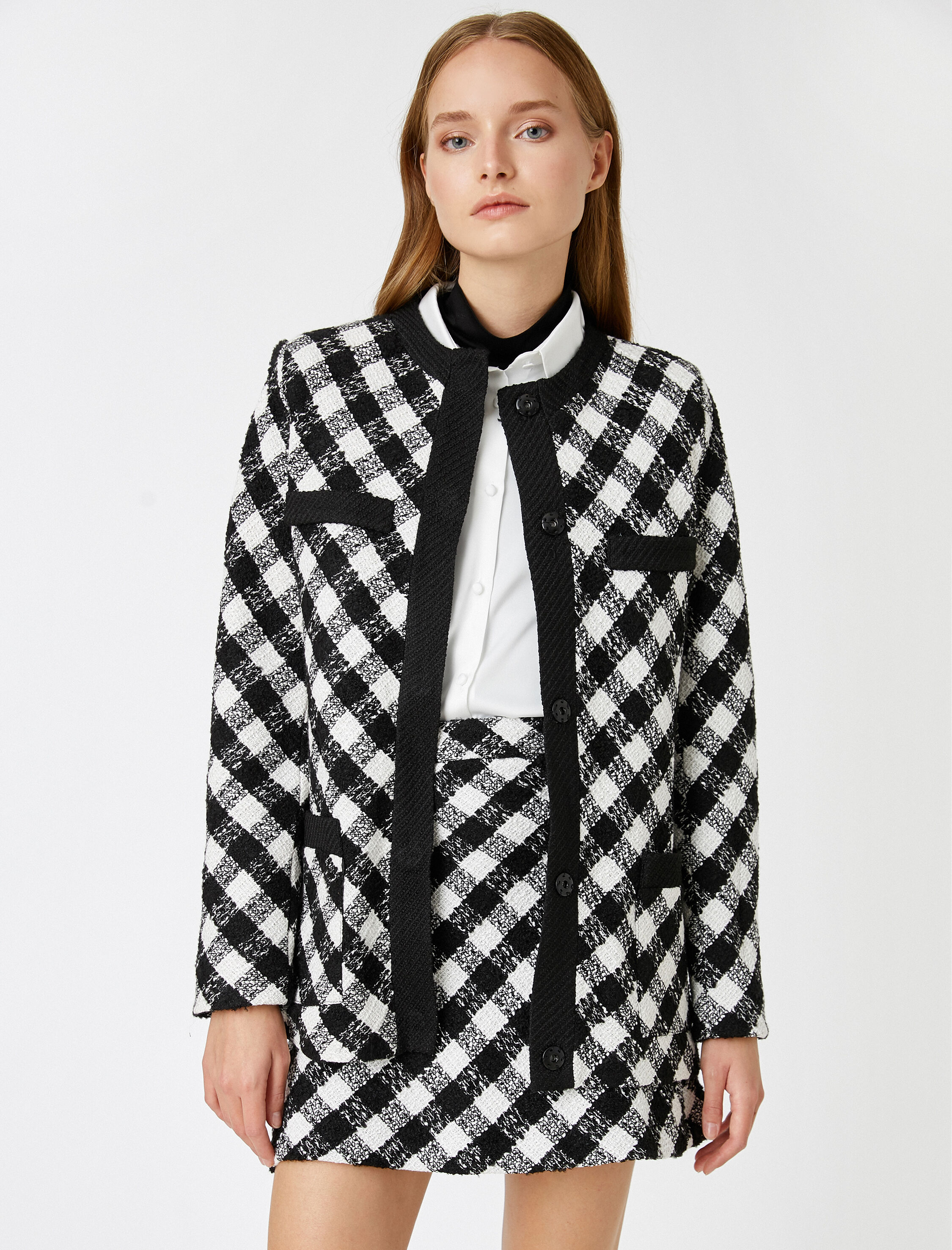   Düğmeli Cepli Ekose Ceket